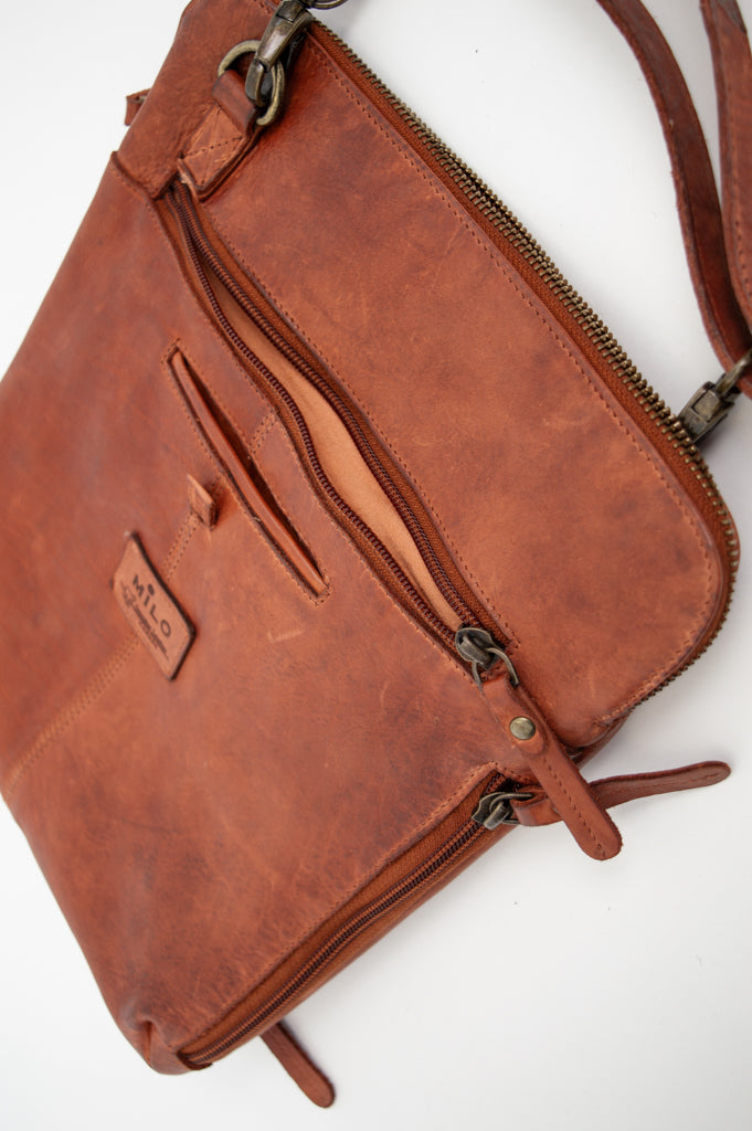 Premium Genuine Leather Handbag 097 in Cognac Brown - Stylish & Durable for Women's Work, Travel & Everyday Use