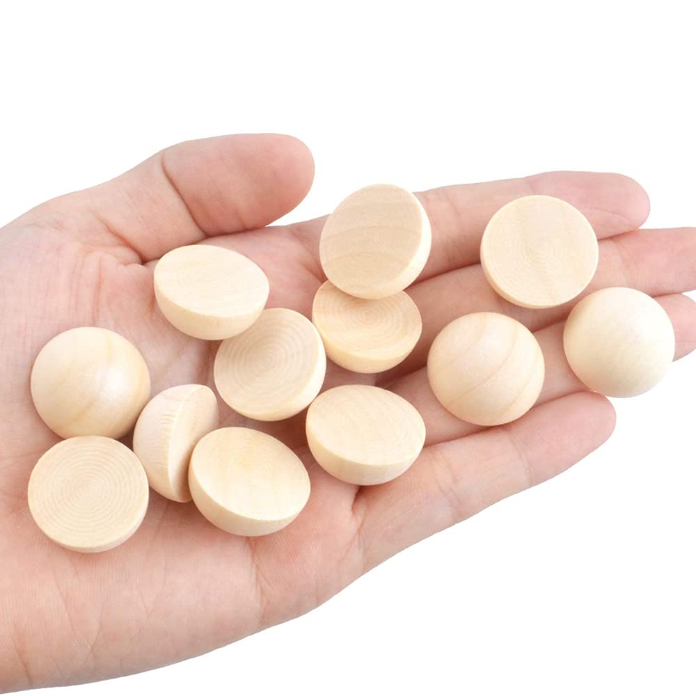 300 Pcs 10mm Unfinished Half Wooden Balls for DIY Crafts - Natural Wood Half Spheres with 6 Nylon Paint Brushes - Perfect for Home Decor, Scrapbooking & Woodworking Projects