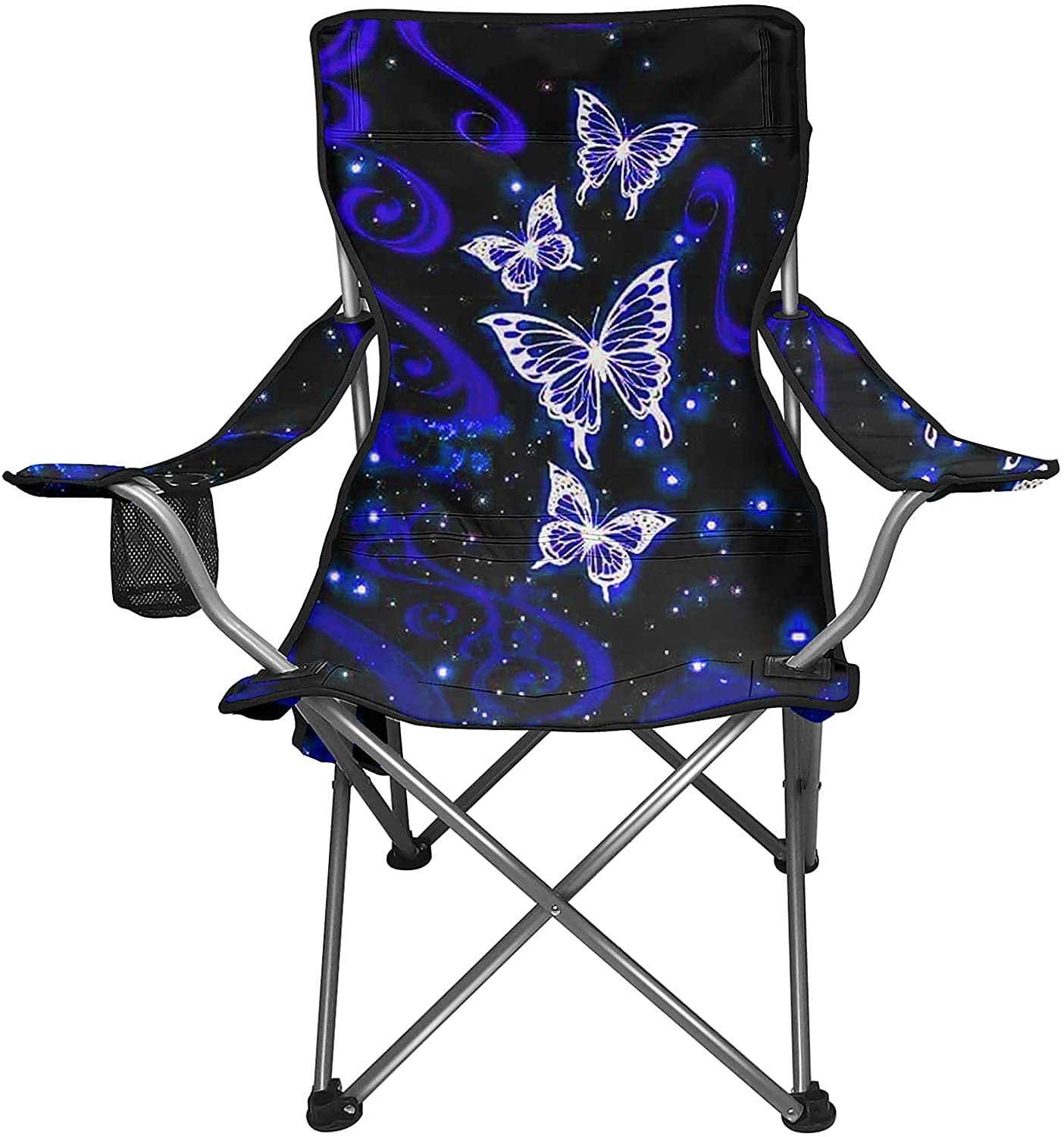 XYZCANDO Oversized Beach Chair with 2 Side Pockets - Portable Folding Armchair for Outdoor & Indoor Use - Butterfly Print Design - Perfect for Beach, Pool, Camping, Picnics and Backyard Relaxation
