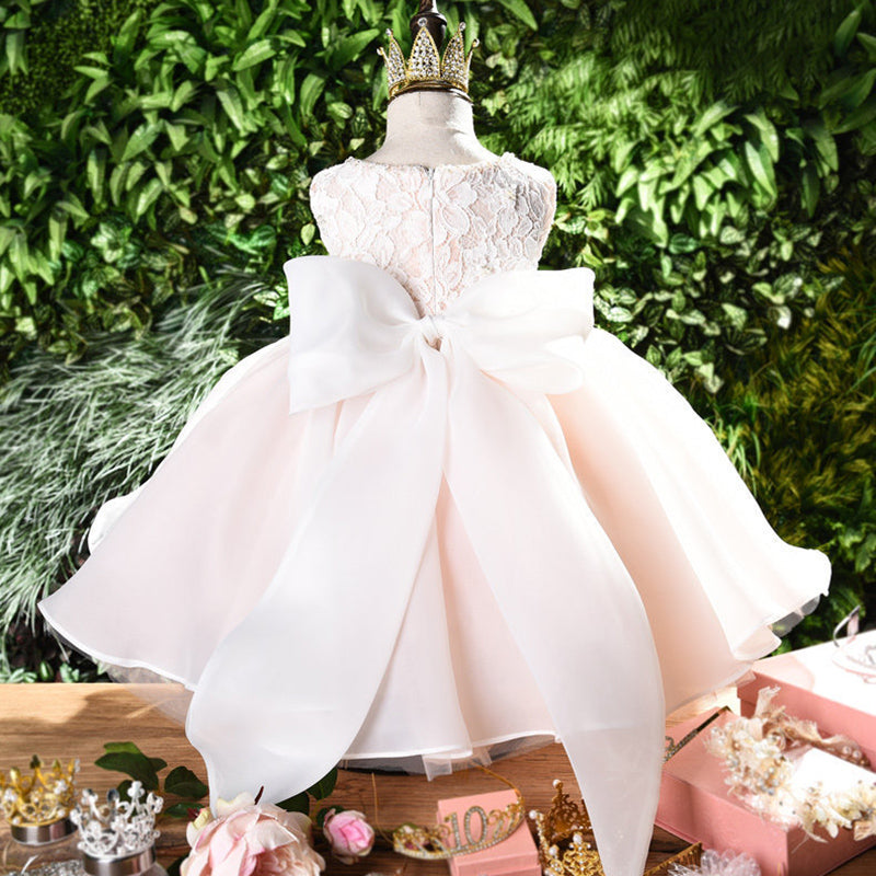 First Communion Dress for Baby Girl - Sleeveless Lace Ball Gown with Floral Embroidery | Princess Wedding Dress for Christening, Baptism & Special Occasions | Perfect for Church Ceremonies & Photo Shoots