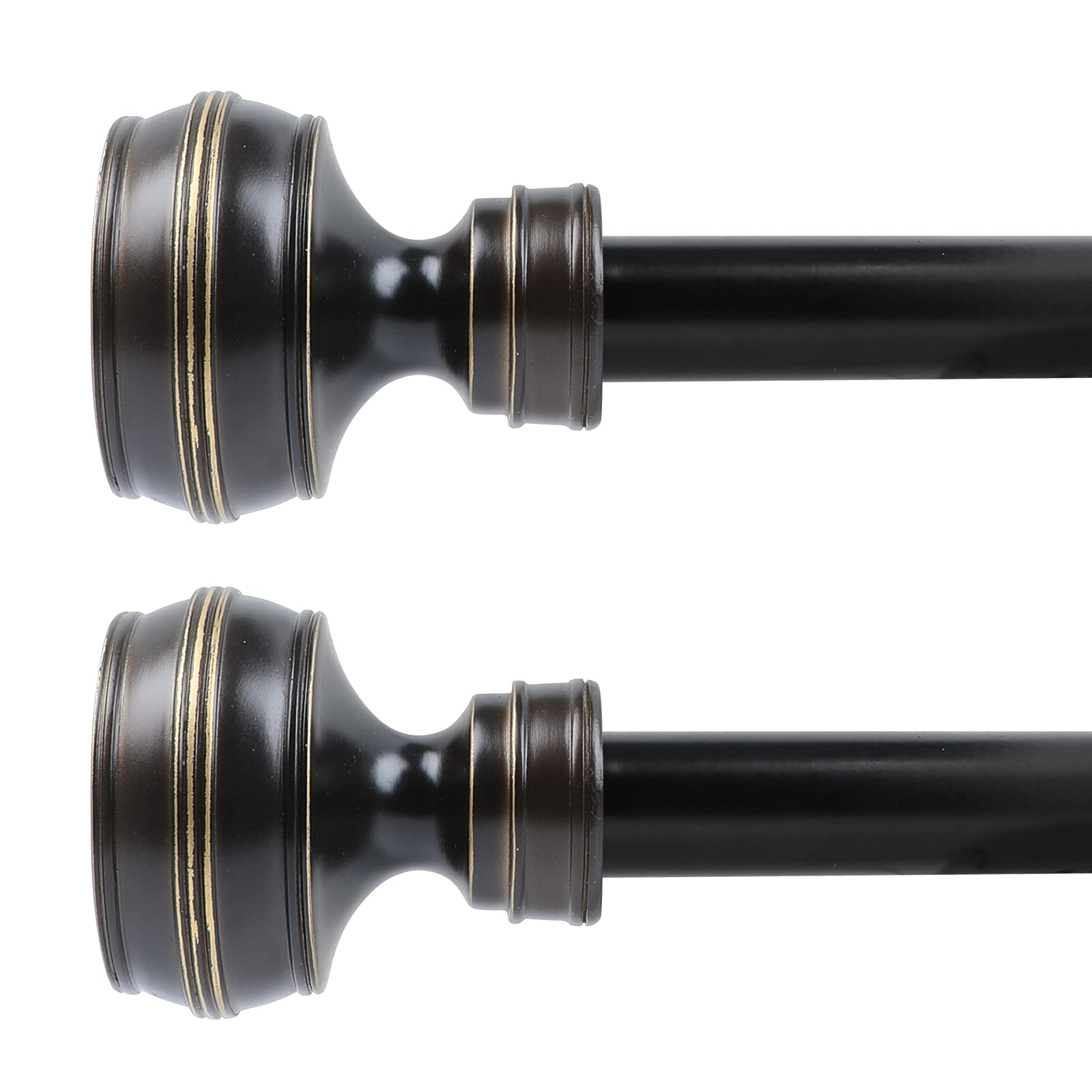 OLV 2 Pack Adjustable Bronze Curtain Rods for Windows 28-48 Inch - Heavy Duty Single Drapery Rod Set with Cylindrical Finials (3/4 Inch Diameter, Brown) - Perfect for Living Room, Bedroom & Outdoor Window Treatments