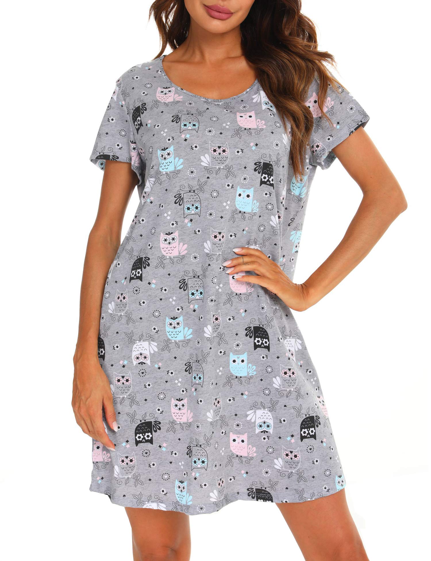 Mialucce Women's Short Sleeve Nightgown - Floral Print Sleepwear for Women, Comfortable Night Dress for UK & US Market | Perfect for Summer Nights, Lounge Wear & Gift Giving