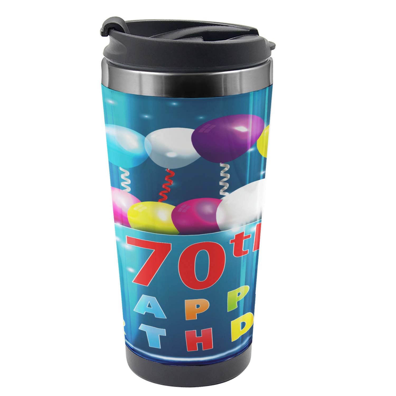 Ambesonne 16 oz Colorful Balloons Travel Mug - Stainless Steel Thermal Cup for Hot & Cold Drinks - Perfect for Parties, Travel, Office & Outdoor Activities