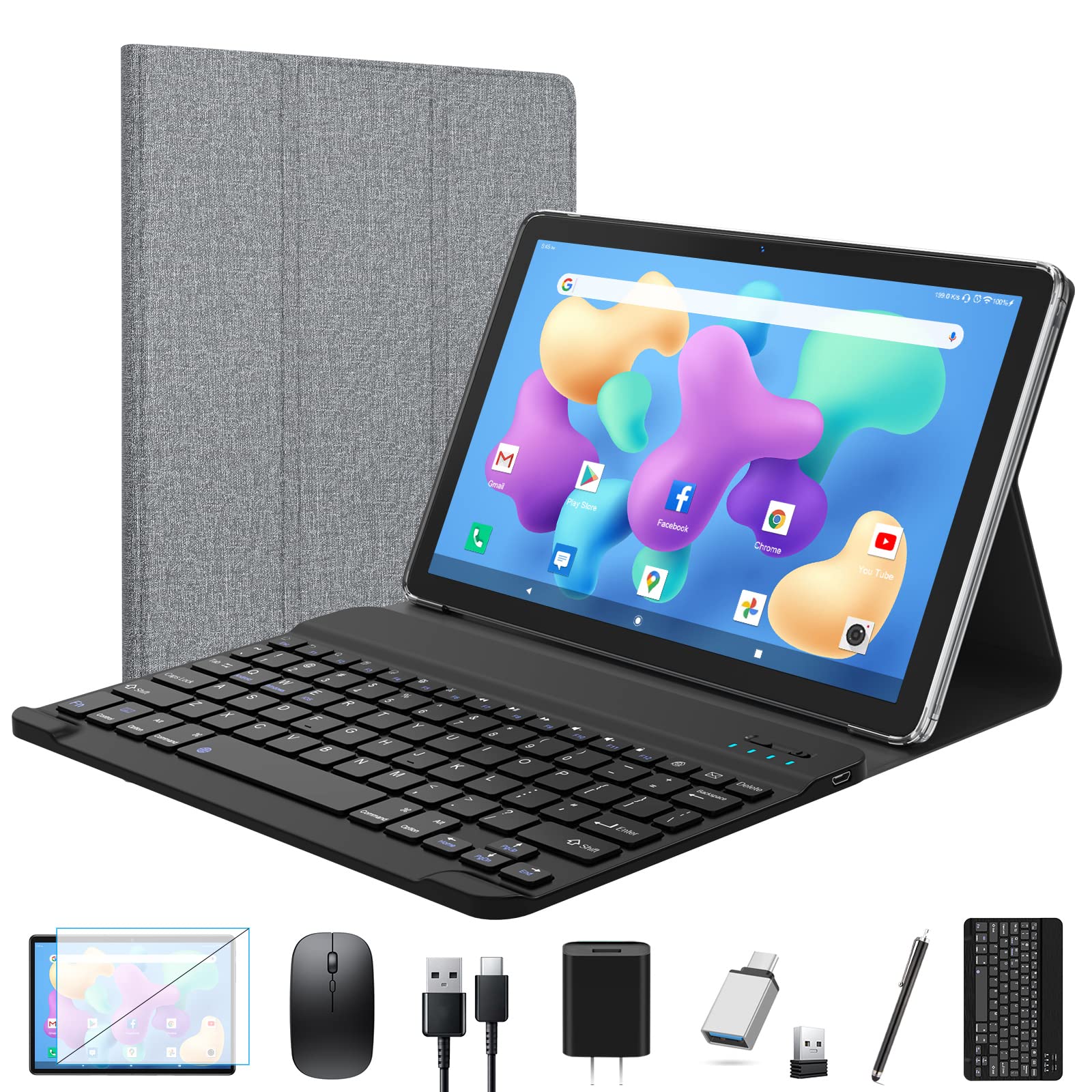 2025 Latest 10-inch Android Tablet - Octa-Core 5G WiFi Tablet with Keyboard, 128GB+8GB RAM & 1TB Expandable Storage, 13MP Dual Camera, Bluetooth, GPS, HD Touchscreen - Perfect for Work, Study & Entertainment