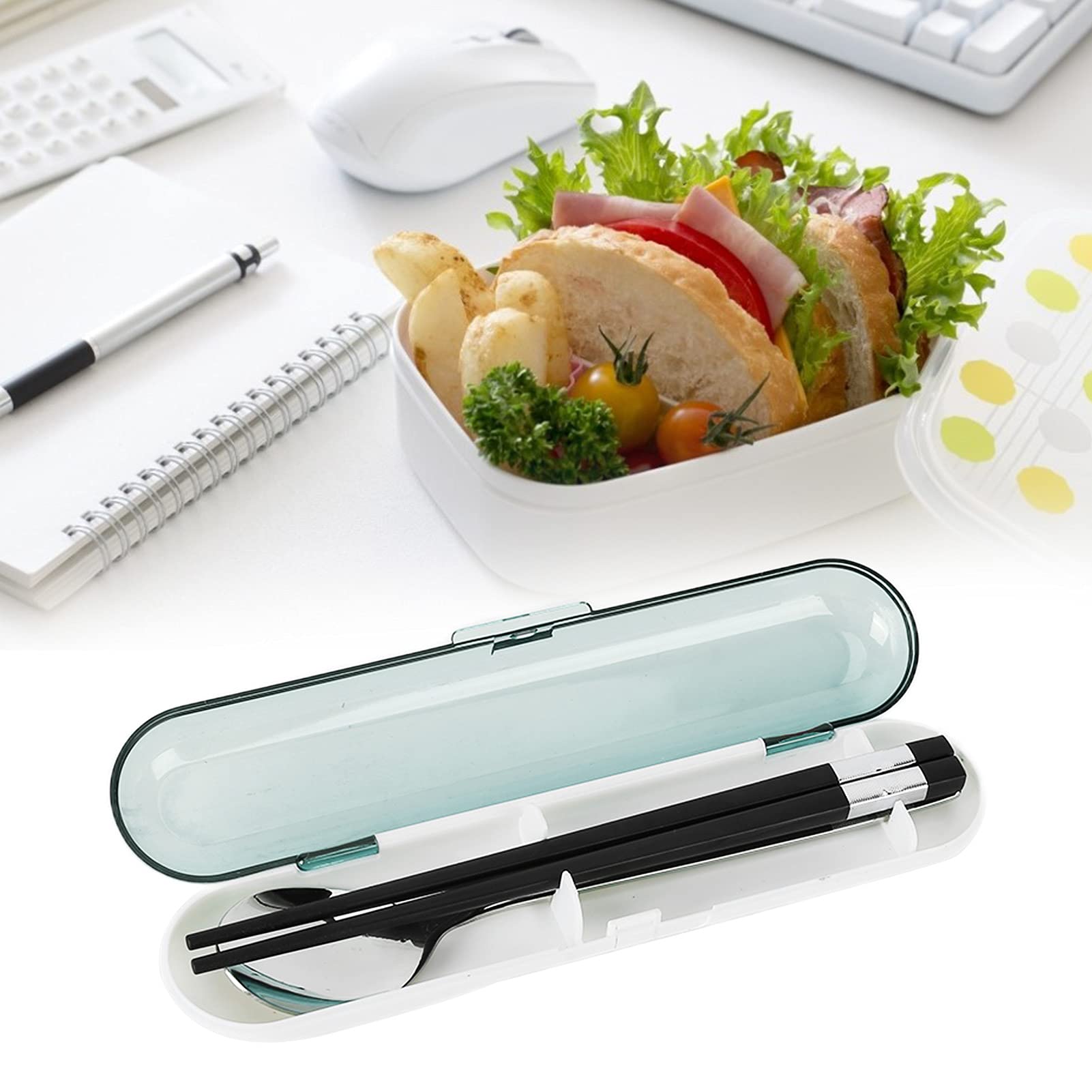 2Pcs Stainless Steel Travel Cutlery Set - Reusable Portable Flatware with Spoon & Chopsticks | Dishwasher Safe | Eco-Friendly Green Utensils for Camping, Picnics & Office Lunch