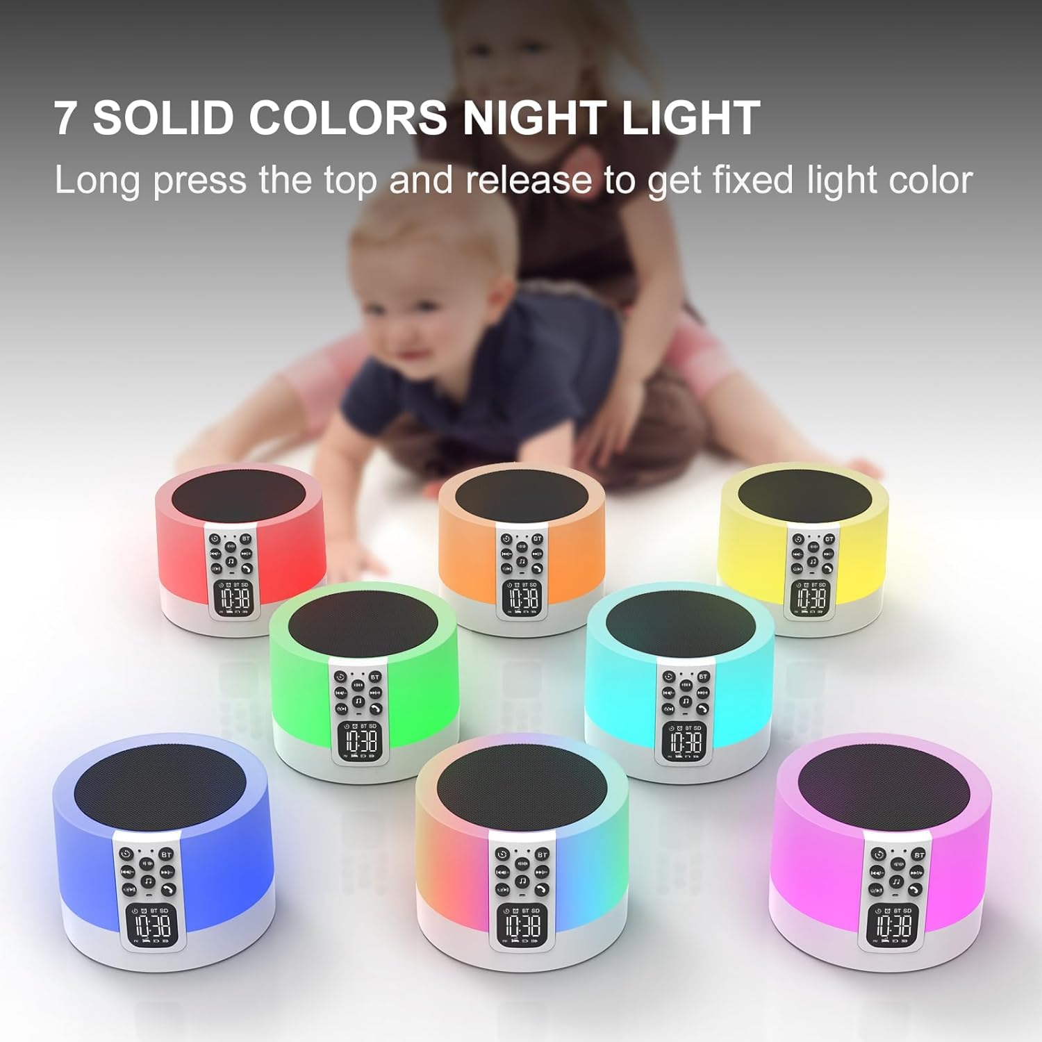 Wireless Night Light Bluetooth Speaker & White Noise Machine for Baby, Adults, Kids - Sleep Aid Sound Machine with 30 Soothing Sounds, Adjustable Volume, Touch Control Bedside Lamp - Perfect for Nursery, Bedroom, Office & Gifts for Teenage Girls & Boys