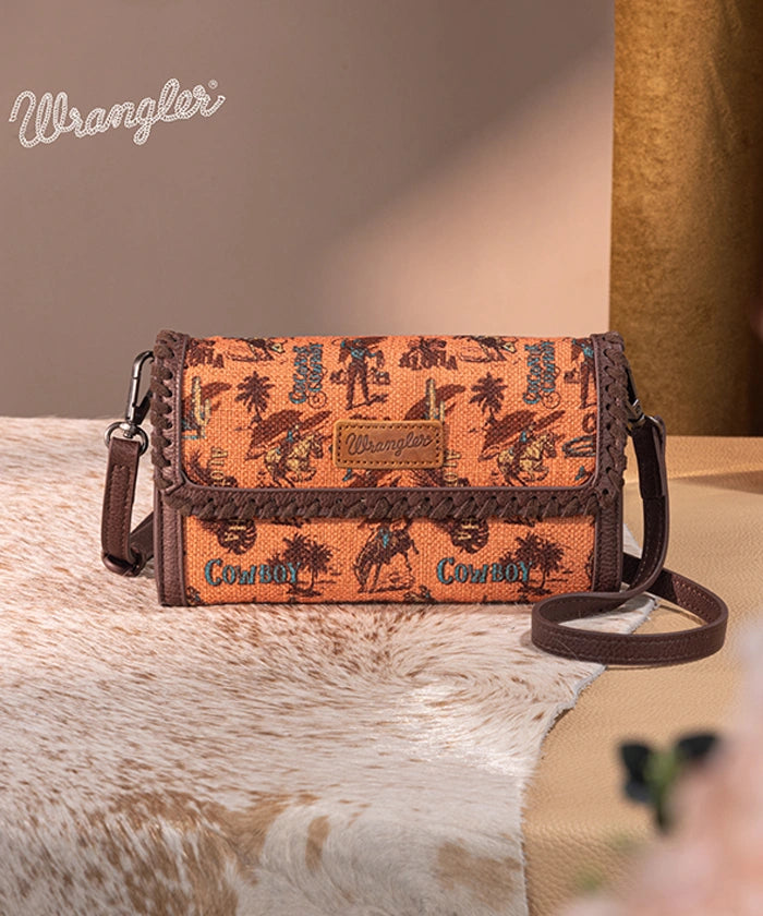 Wrangler Cowboy Print Mini Crossbody Bag for Women - Western Style Leather Purse - Perfect for Concerts, Rodeos & Everyday Use