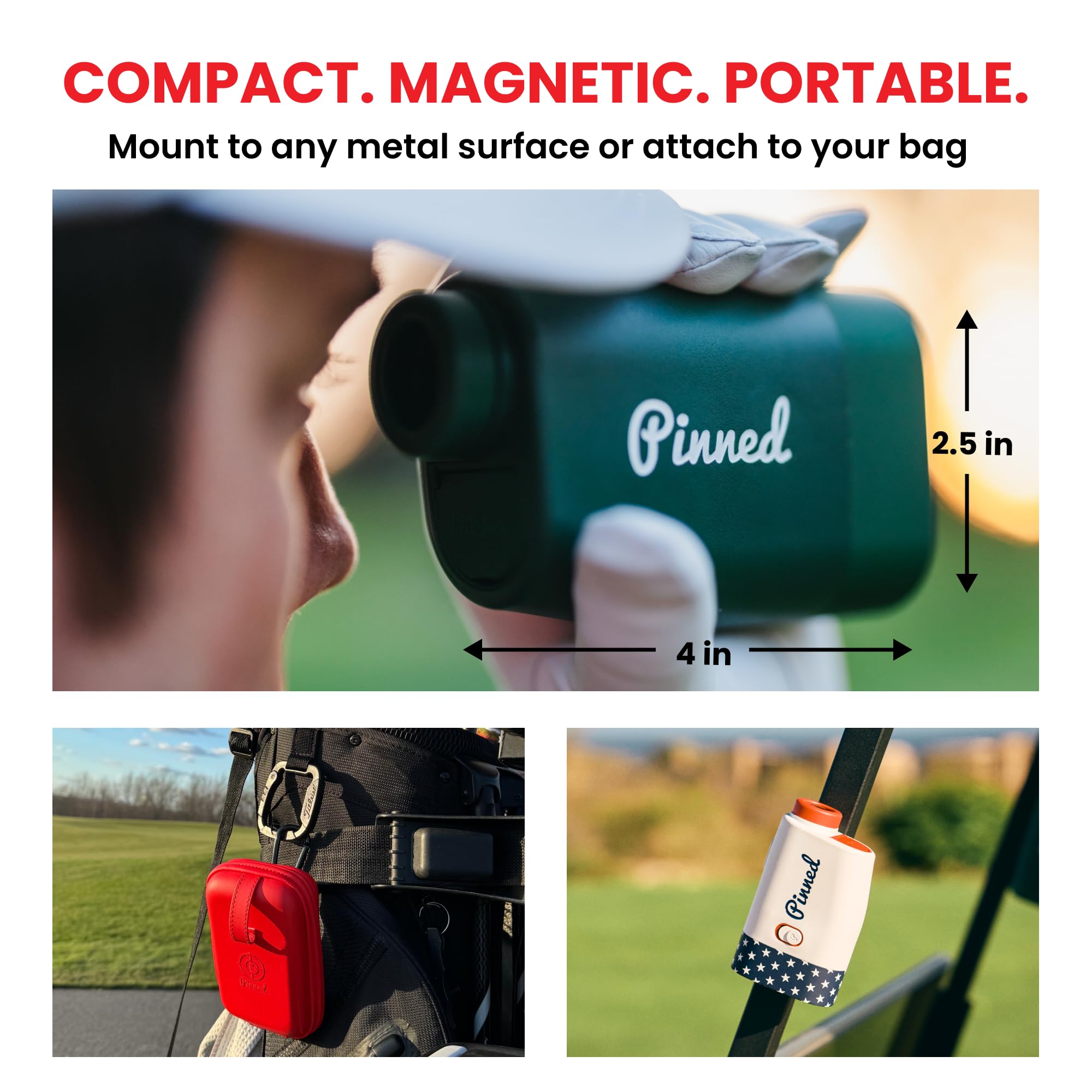 Pinned Prism Slope Golf Rangefinder with USB Rechargeable Laser Distance Finder - Slope Adjustable Golf Accessory for Men & Women - Perfect for Course Play, Practice & Tournament Use