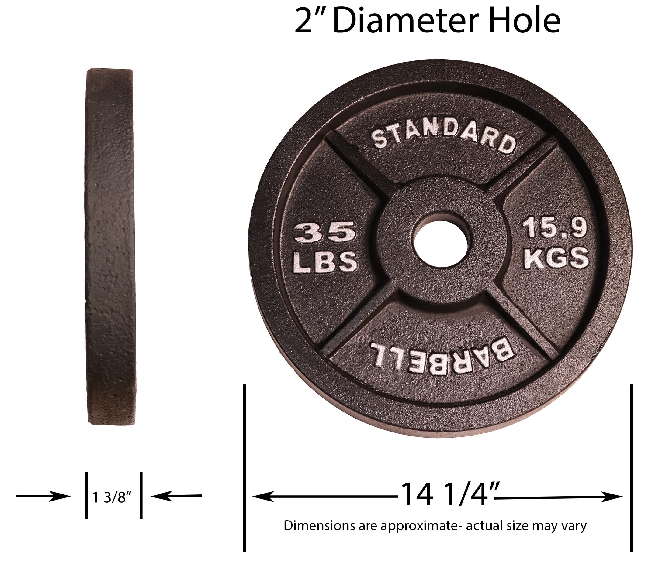 Deltech Fitness 35 lb Olympic Weight Plates Pair - Durable Cast Iron Gym Plates for CrossFit, Powerlifting & Home Workouts