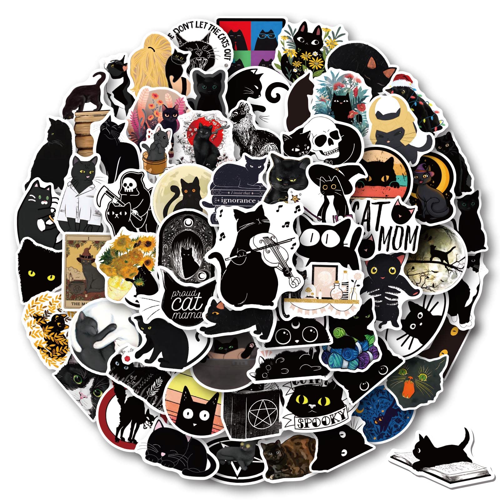 100 PCS Black Cat Stickers - Cute Cartoon Waterproof Vinyl Decals for Water Bottles, Laptops, Phones & Skateboards - Fun DIY Decoration for Teens, Kids & Adults - Perfect for School, Office & Home Decor