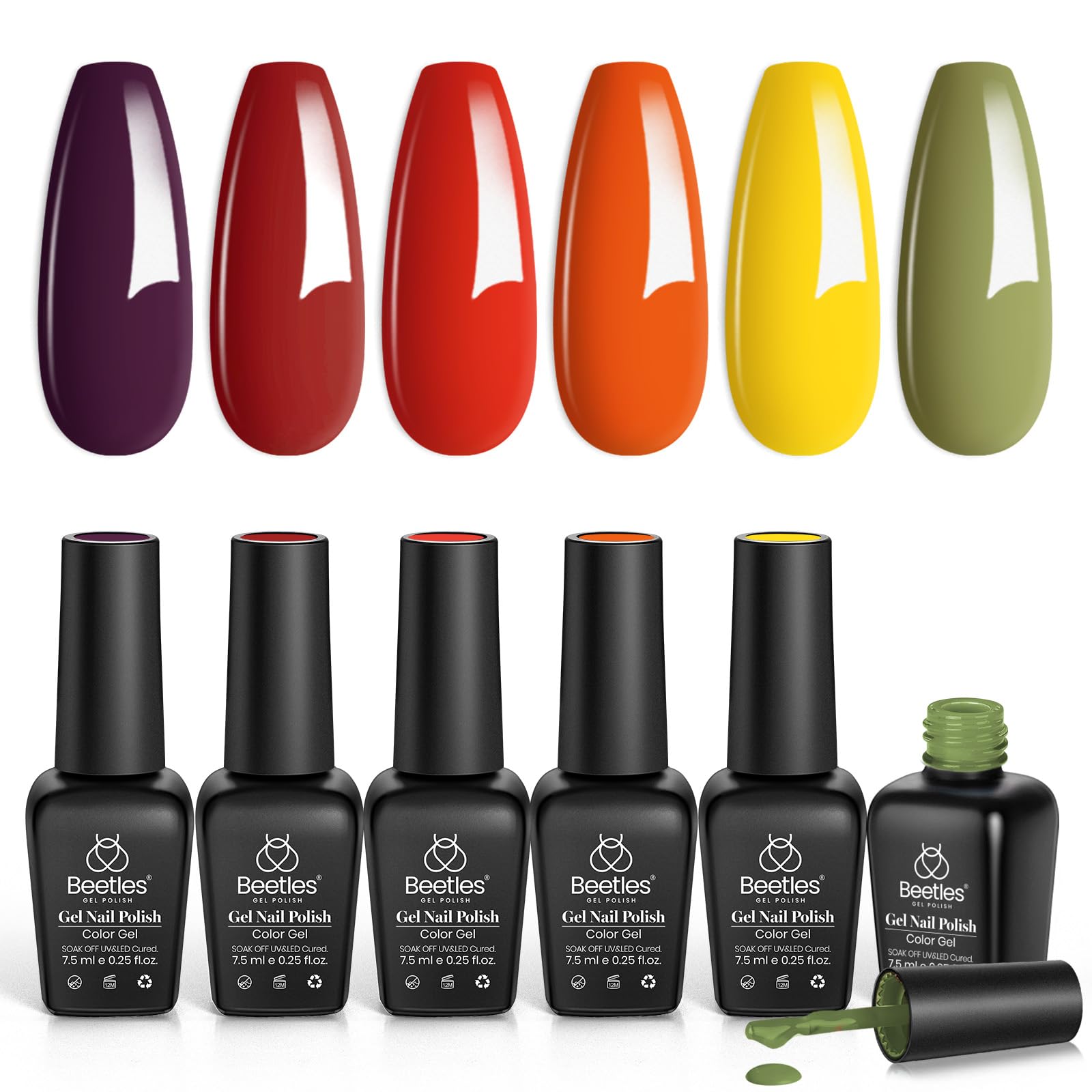 Beetles Gel Polish Set - Sunset Leaves Collection (Orange & Green) | Soak Off UV LED Nail Polish Kit for Autumn, Fall & Winter | 7.3ml Each | Professional Nail Art Supplies | Perfect for Home Manicures, Salon Use & DIY Nail Designs