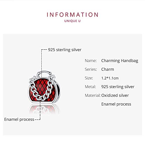 925 Sterling Silver Red Handbag Charm - Elegant Women's Jewelry for Bracelets, Valentines Gifts for Lover, Friends & Mother | Perfect for Accessorizing Handbags, DIY Jewelry Making & Special Occasion Gifts