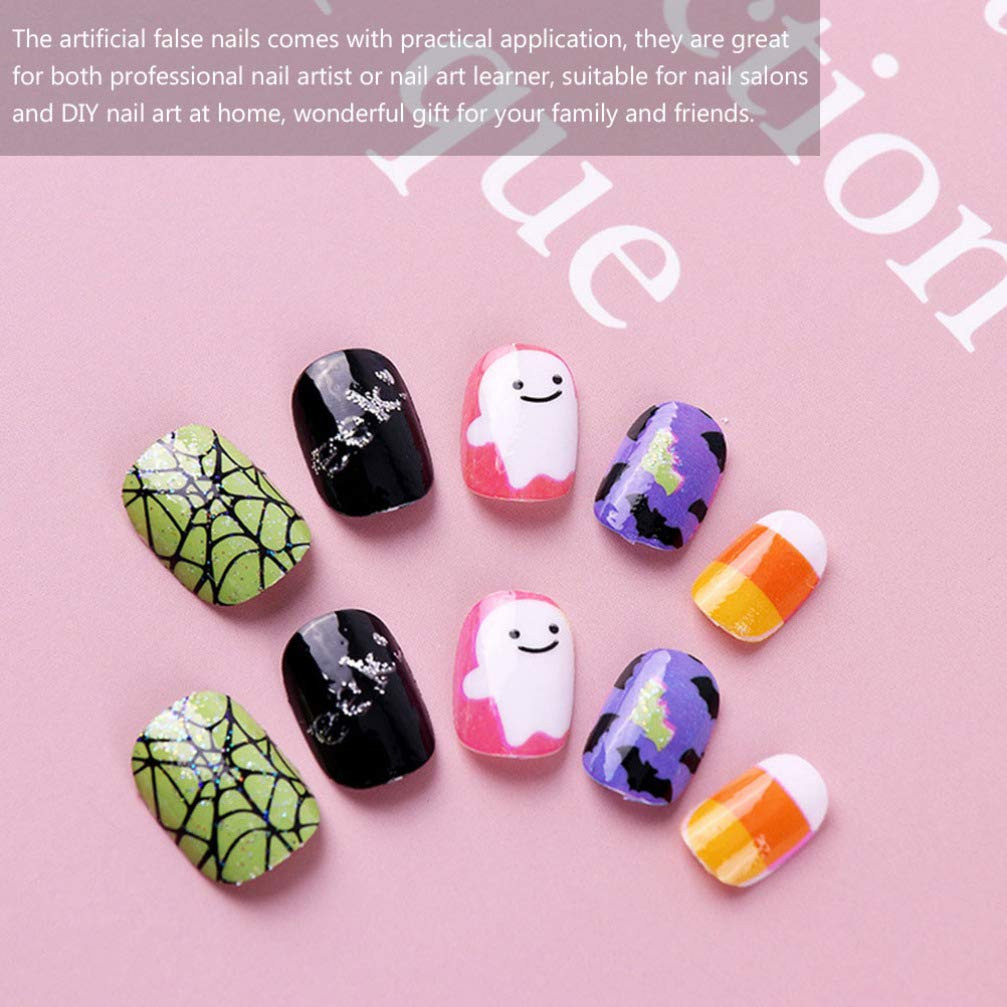 Lurrose Halloween Fake Nails for Kids - 40pcs Short Artificial Nail Tips with Gothic Design, DIY Salon Nail Art Decorations for Children | Perfect for Halloween Costumes, Parties & Dress-Up Play