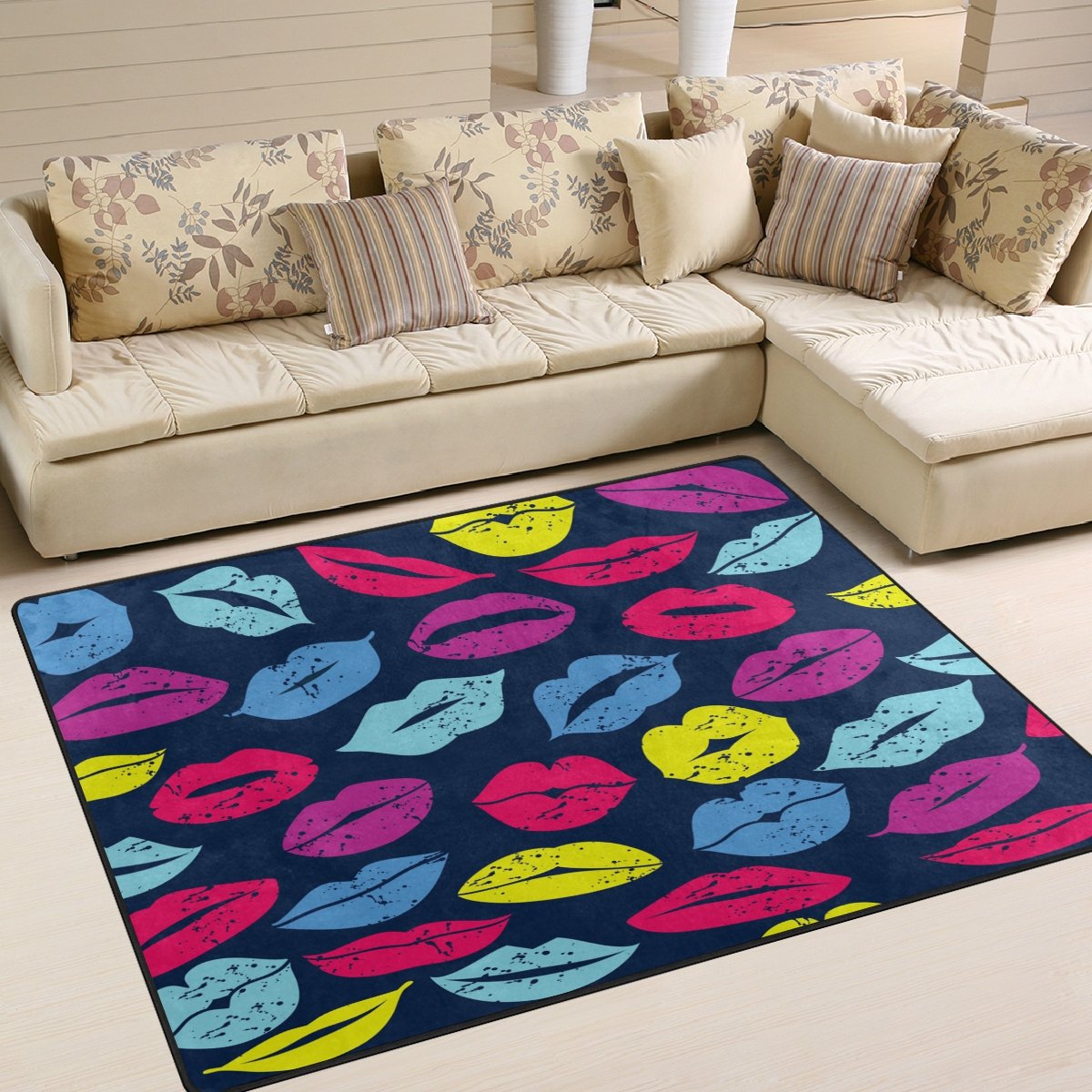 Vintage Colorful Lips Valentine's Day Area Rug - 5'3