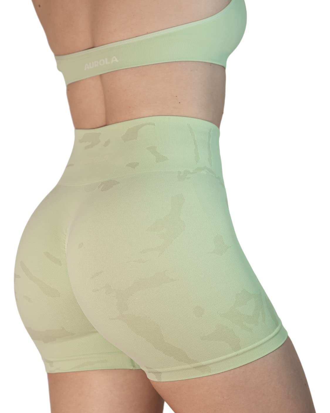 AUROLA Women's Camo Workout Shorts - Seamless Gym Shorts with Subtle Logo & Scrunch Design for Running, Yoga & Fitness | Comfortable & Stylish Activewear