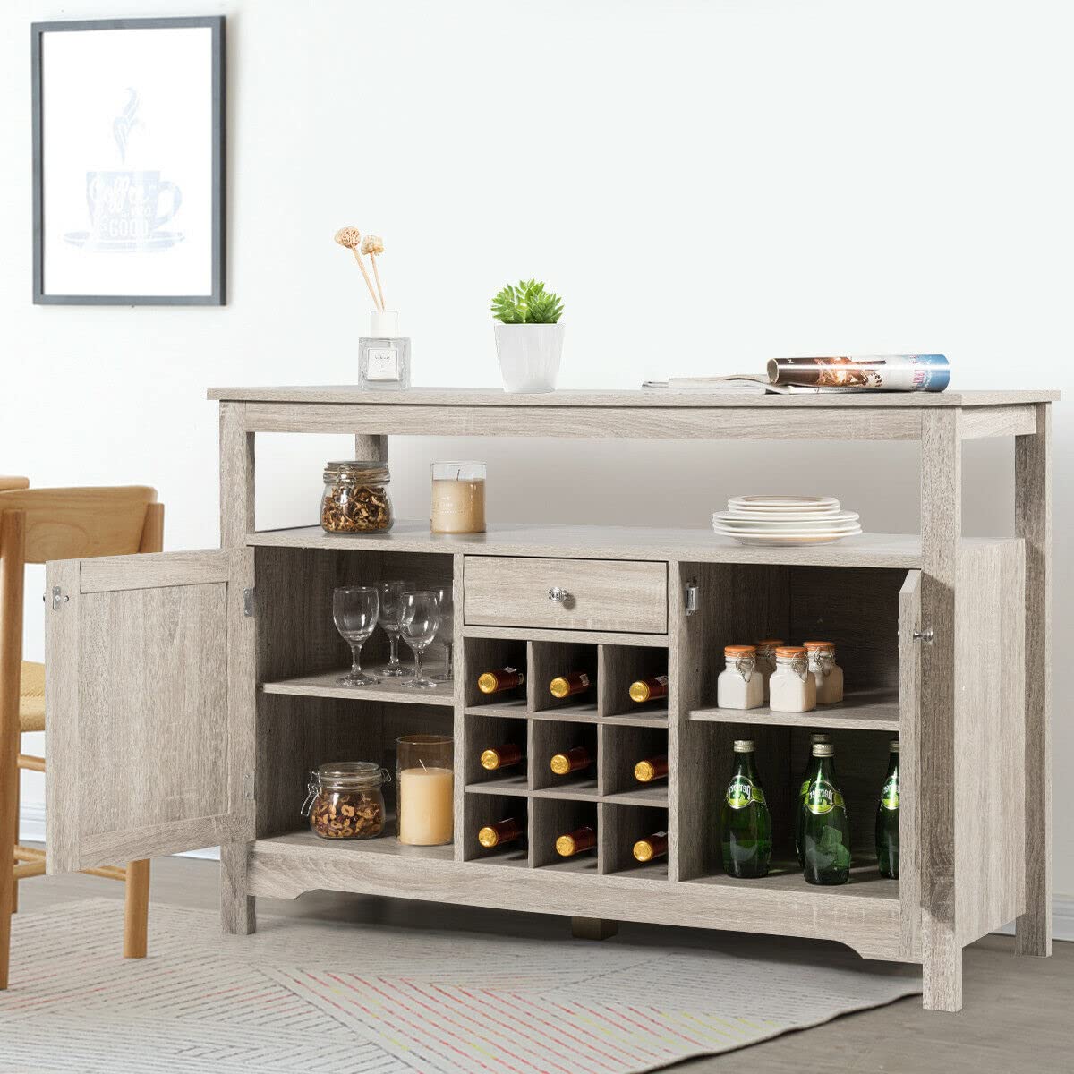 Modern Buffet Server with Cabinet - Kitchen Storage Sideboard with Doors & Drawers - Coffee Bar Cabinet for Living Room, Kitchen & Dining Room - Perfect for Entertaining, Storage & Home Decor