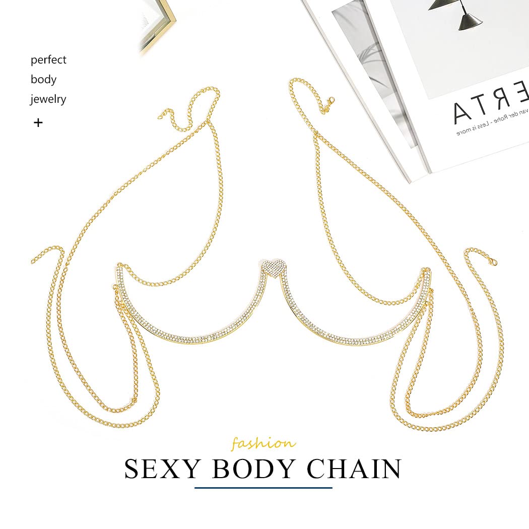 Asooll Crystal Body Chain - Rhinestone Chest Jewelry for Women & Girls | Bikini Bra Accessories for Beach Party, Rave, Prom & Fashion Events | Elegant Body Jewelry for Festivals, Nightlife & Special Occasions