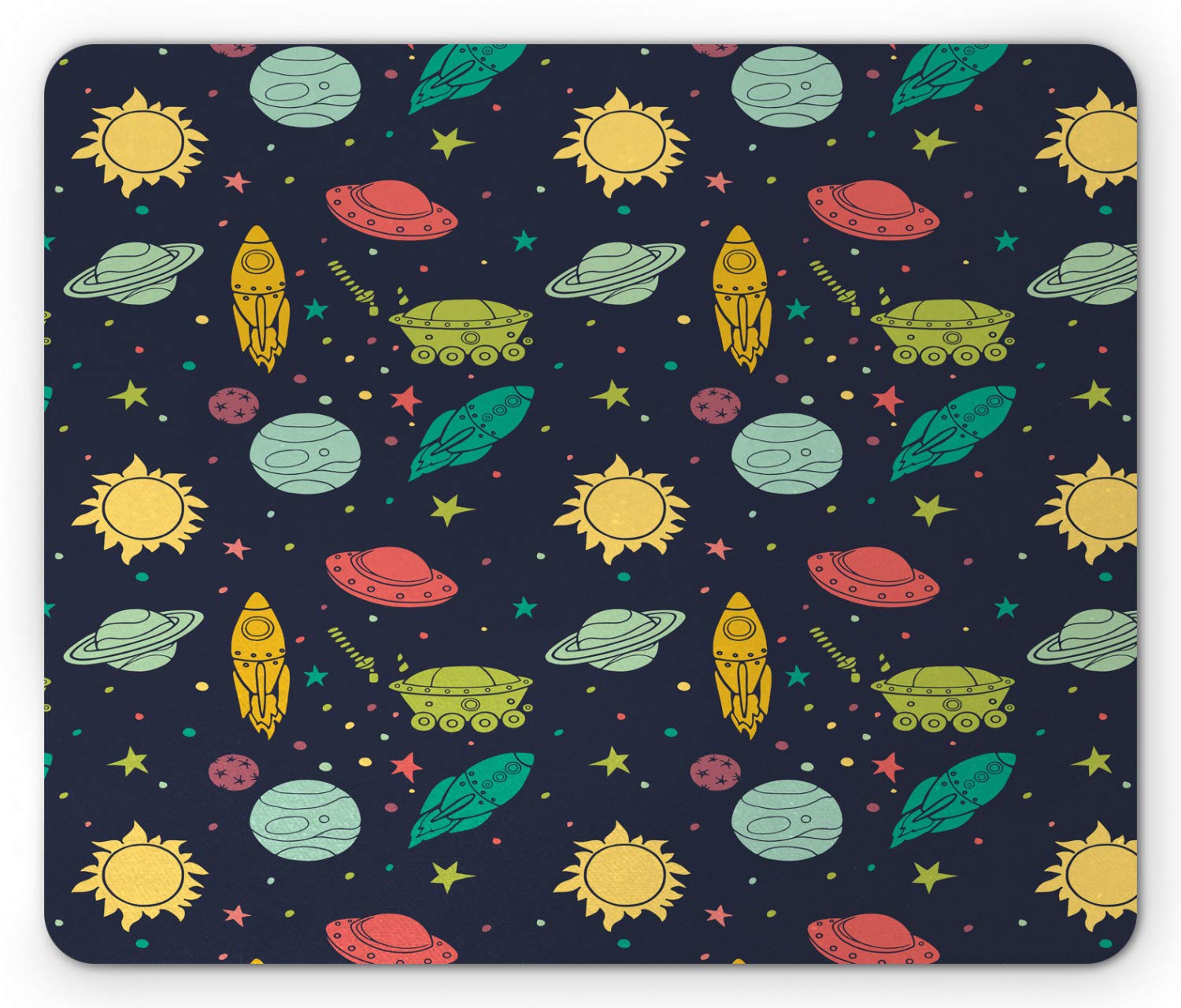 Ambesonne Galaxy Mouse Pad - Non-Slip Rubber Gaming Mousepad with Outer Space Design Featuring Stars, Planets & Rockets - Standard Size Rectangle Computer Desk Accessory for Office, Gaming & Home Use