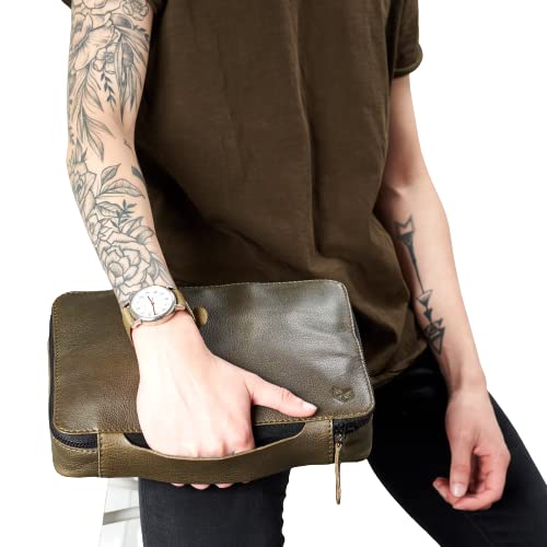 Men's Travel Tech Organizer - Green iPad Case & Electronics Accessory Storage Bag - Perfect for Business Trips, Commuting & Digital Nomad Lifestyle - Great Gadget Pouch & Dopp Kit Gift for Men