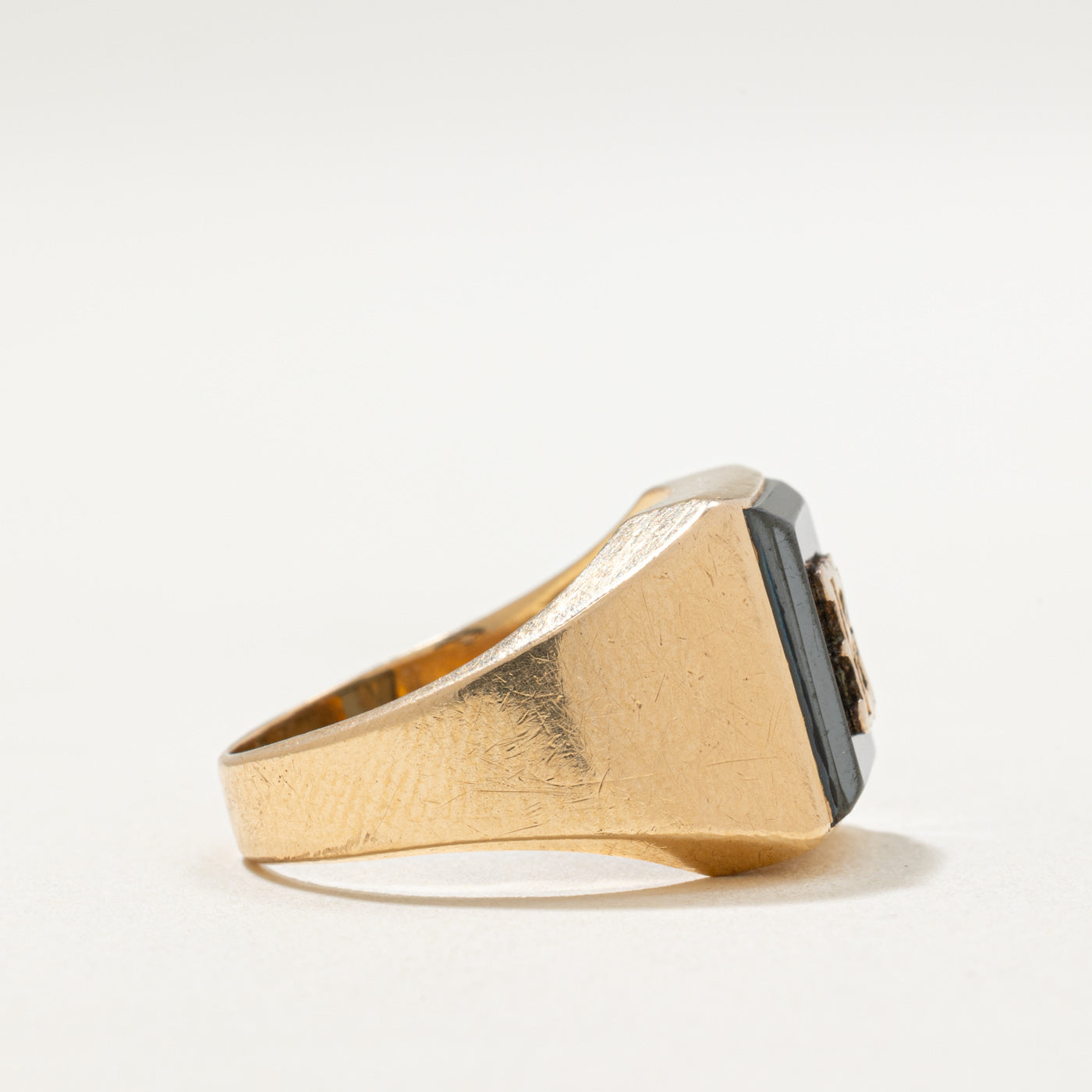 14K Hematite 'K' Initial Signet Ring for Men & Women | 3.00ct Genuine Stone | Size 7 | Elegant Personalized Jewelry Gift for Birthday, Anniversary & Special Occasions