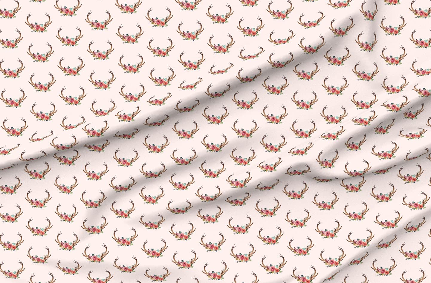 Floral Deer Garden Printed Minky Fabric by The Yard - Soft Antlers Woodland Flowers Design for Sewing Baby Blankets, Quilt Backing & Plush Toys | Perfect for Nursery Decor, Wedding Crafts & DIY Projects