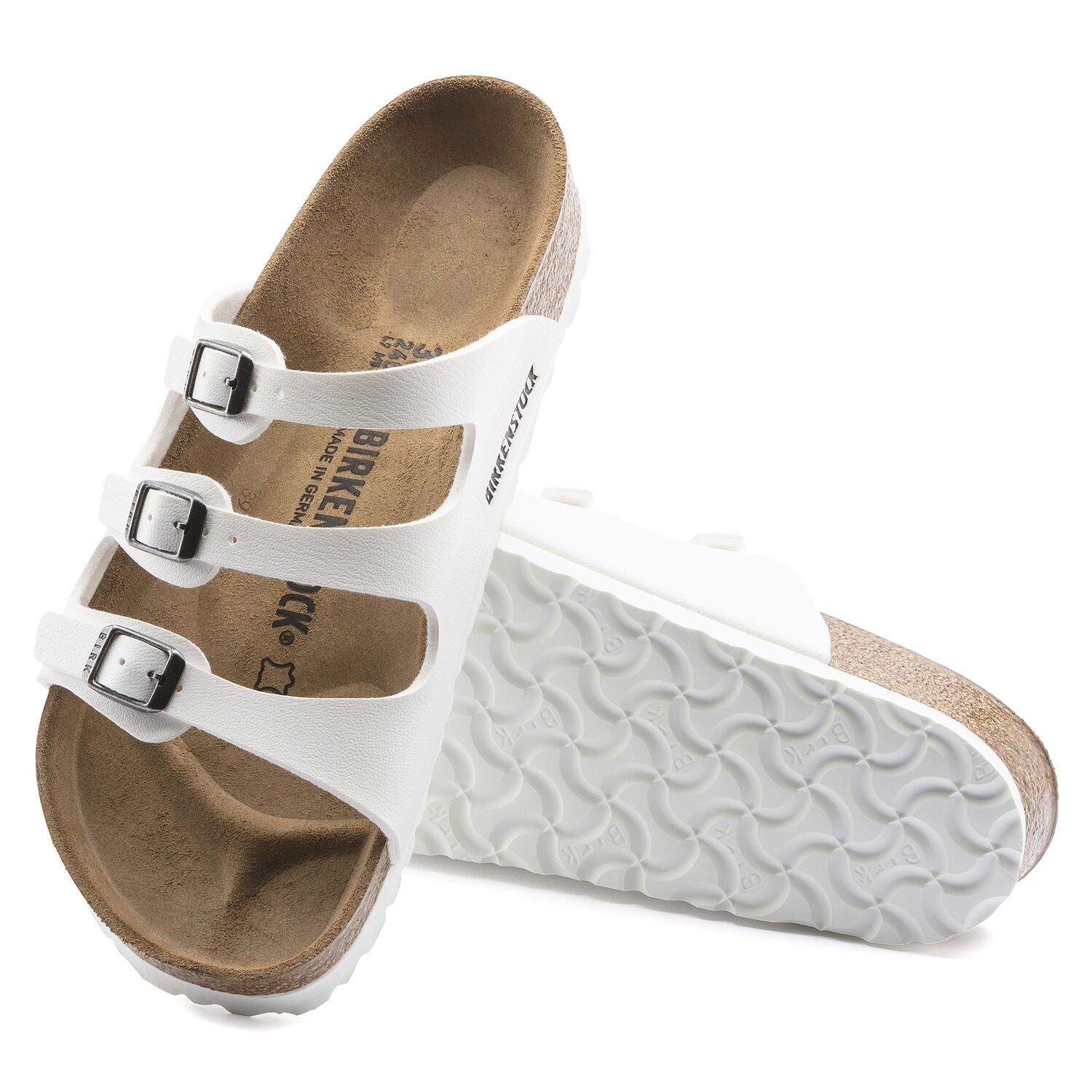 Birkenstock Women's Florida Birko-Flor Classic Footbed Sandals - Comfortable White Leather Sandals for Walking, Travel & Summer Outfits