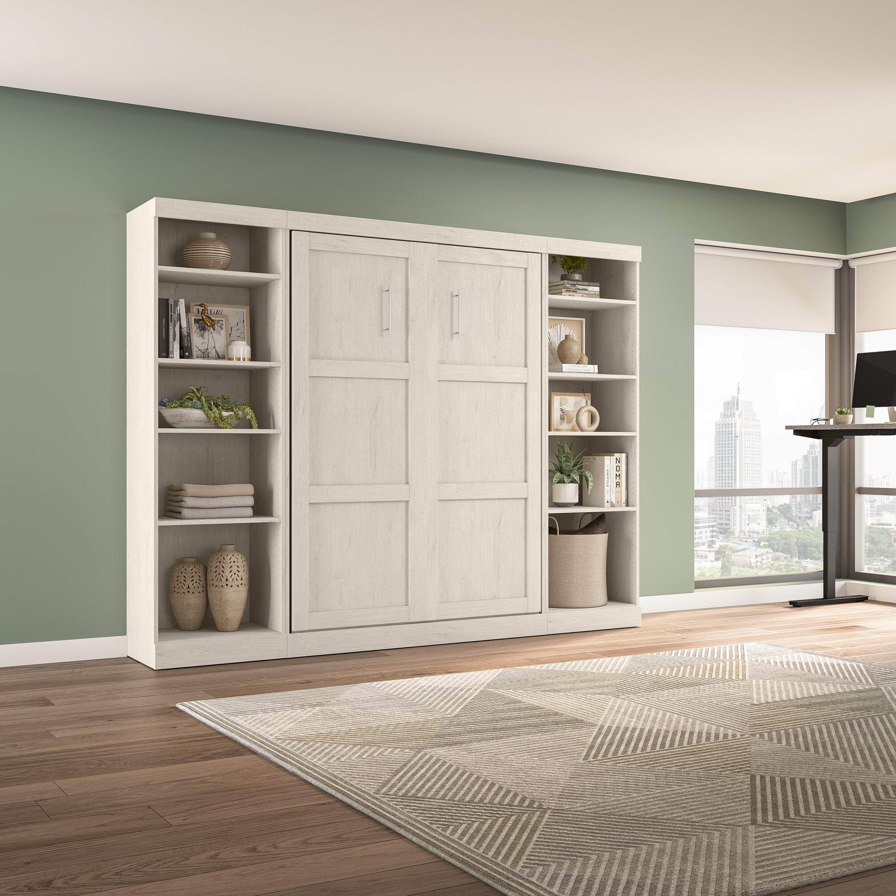 Space-Saving Full Murphy Bed with 2 Storage Units (109W) - 7 Color Options for Home, Office, or Guest Room Use
