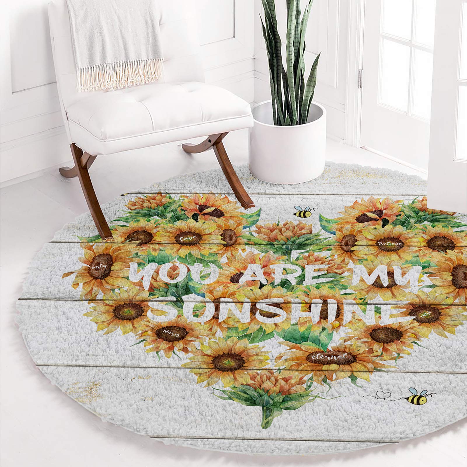 **Heart-Shaped Sunflower Kids Area Rug - Soft Plush Shaggy Round Carpet for Nursery, Bedroom & Living Room - 3.3ft Wood Grain Design - Modern Home Decor (Perfect for Playrooms, Dorm Decor & Cozy Spaces)**