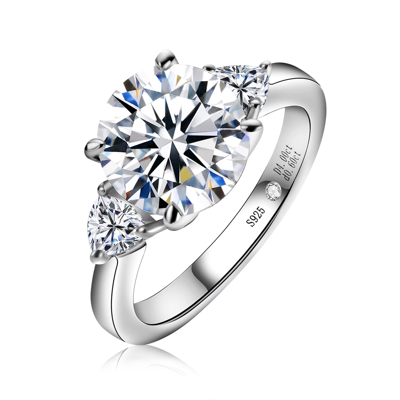 AnuClub 3 Stone Moissanite Engagement Ring for Women - D Color VVS1 Round/Emerald/Marquise Cut, 925 Sterling Silver Wedding Promise & Anniversary Ring - Perfect for Proposals, Bridal Jewelry & Special Occasions