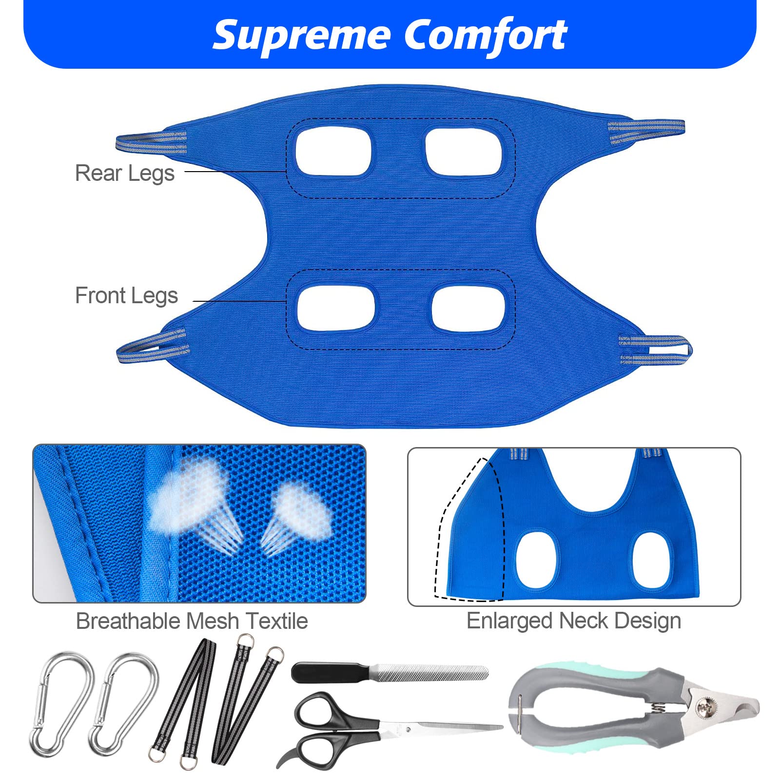 Premium Pet Grooming Hammock Harness for Cats & Small Dogs - Adjustable Nail Trimming Sling with Included Nail Clippers, Nail File & Scissors - Perfect for Stress-Free Grooming at Home or Vet Visits