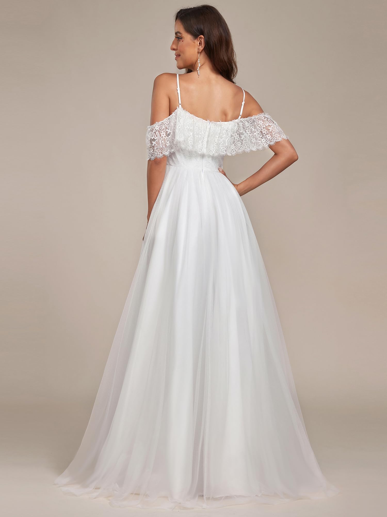 Ever-Pretty Women's A-Line Off Shoulder Wedding Dress with High-Low Hem & Spaghetti Straps - Elegant Lace Bridal Gown 90340 for Beach Weddings, Garden Ceremonies & Vow Renewals