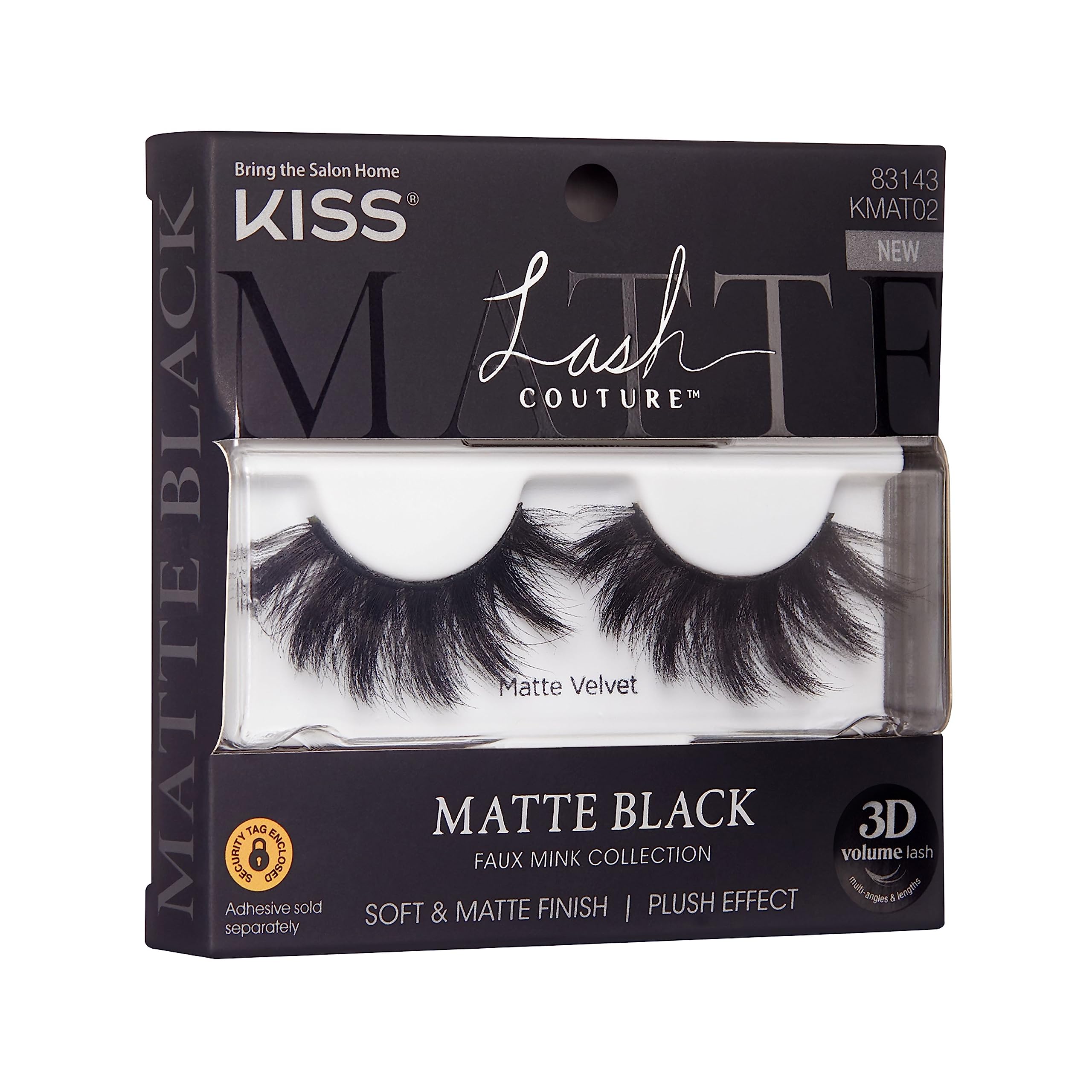 KISS Lash Couture False Eyelashes - Matte Black Faux Mink Lashes, 3D Volume & Soft Matte Finish | Style 'Matte Velvet' | 1 Pair Natural Looking Fake Eyelashes for Everyday Wear, Parties & Special Occasions