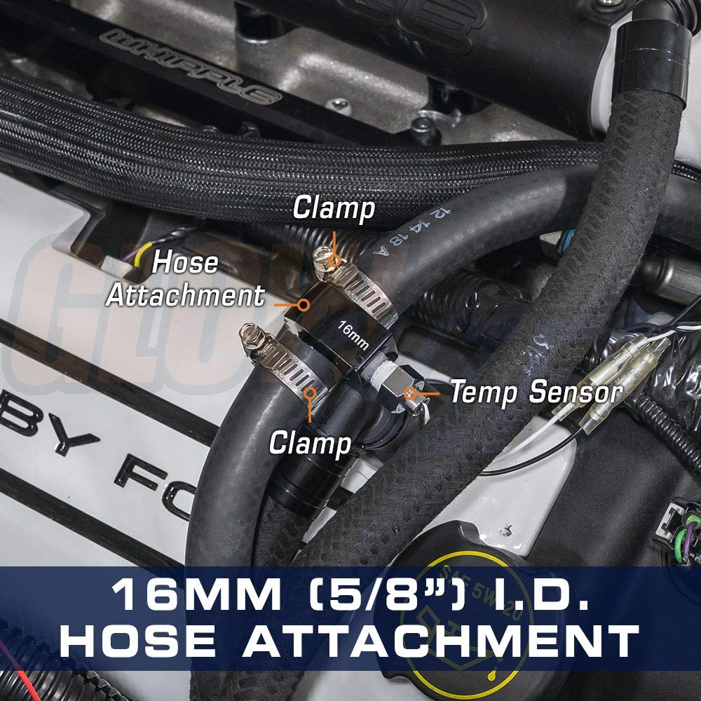 GlowShift 16mm Hose Adapter for Coolant & Oil Temp Gauge - Perfect for Automotive & Marine Use