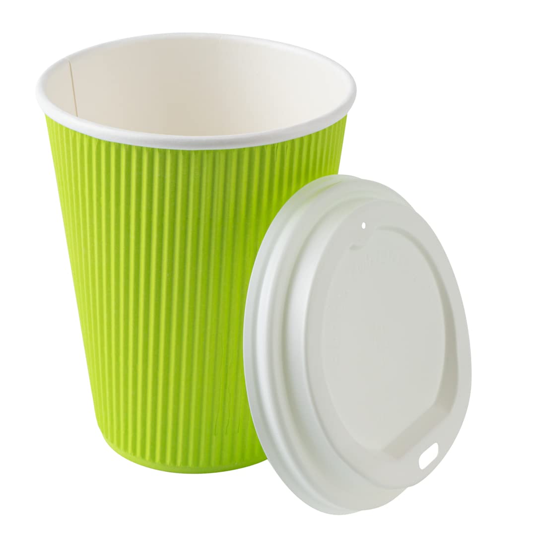 12oz Insulated Paper Coffee Cups with Lids (20 Pack) - Leakproof & Non-Slip Eco-Friendly Disposable Hot Cups for Coffee, Tea, Hot Chocolate - Perfect for Cafes, Offices & Home Use