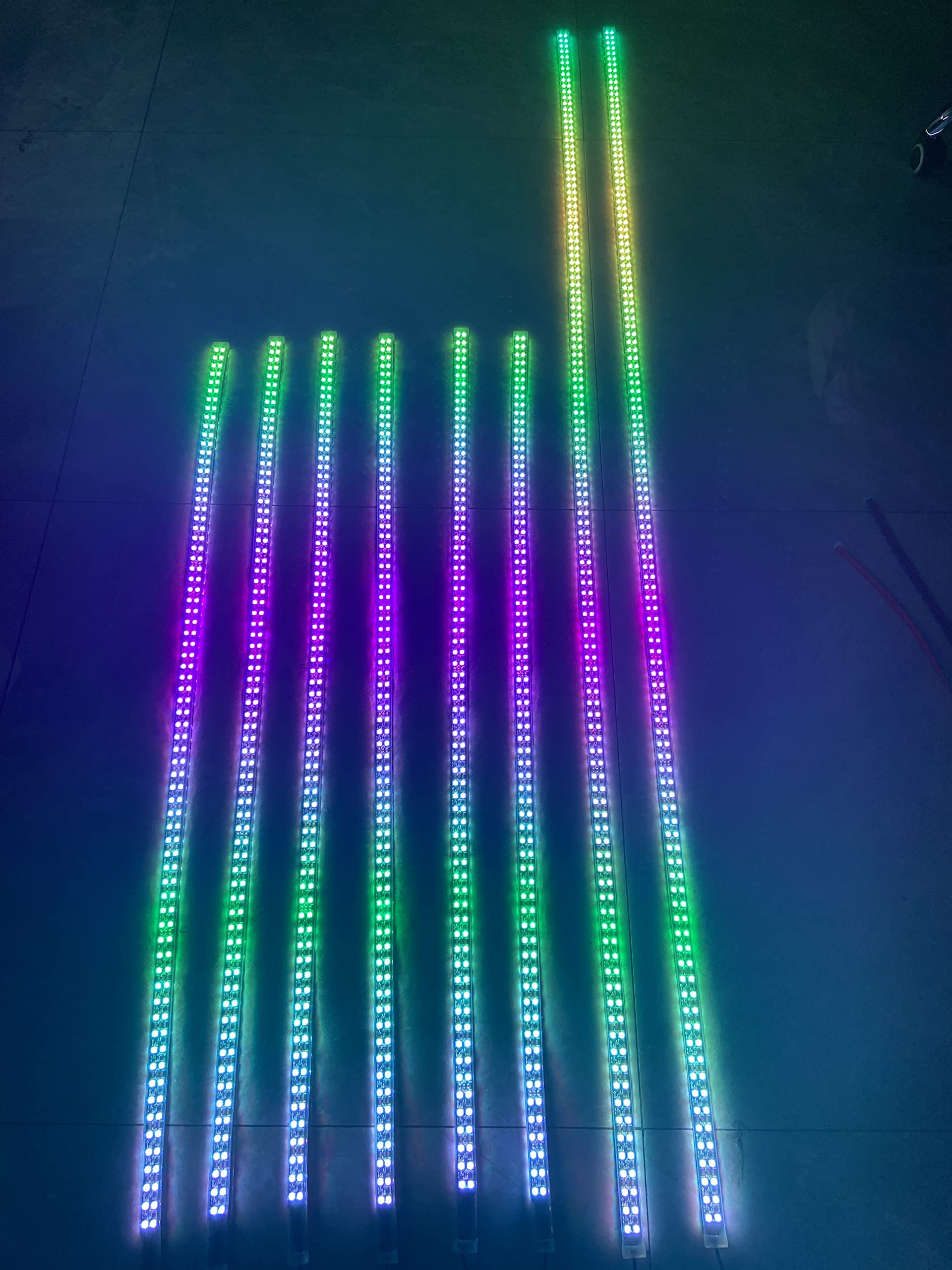 6PCS 5FT + 2PCS 6.5FT Ultra Bright Dual Row LED Strip Lights - RGB Color Changing Car Truck Underglow Kit with Chasing Flow Effects for Wheel Wells, Hood & Grill Lighting - Perfect for Night Driving & Car Shows