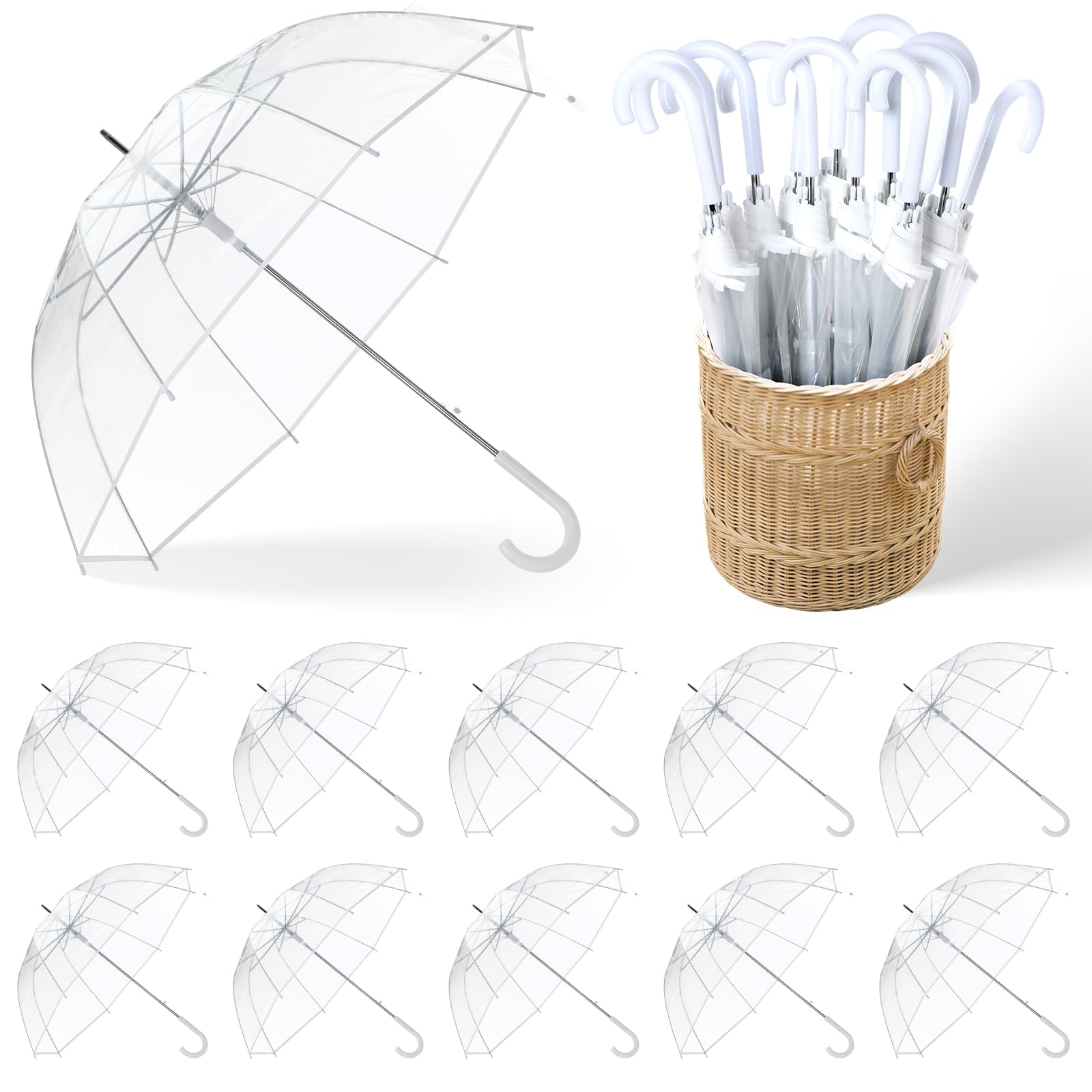 12 Pack Clear Bubble Umbrella 52 Inch Large Dome - Windproof & Waterproof Wedding Umbrellas for Bride, Groom, Prom, Graduation - Perfect for Outdoor Events, Photography & Rainy Day Protection
