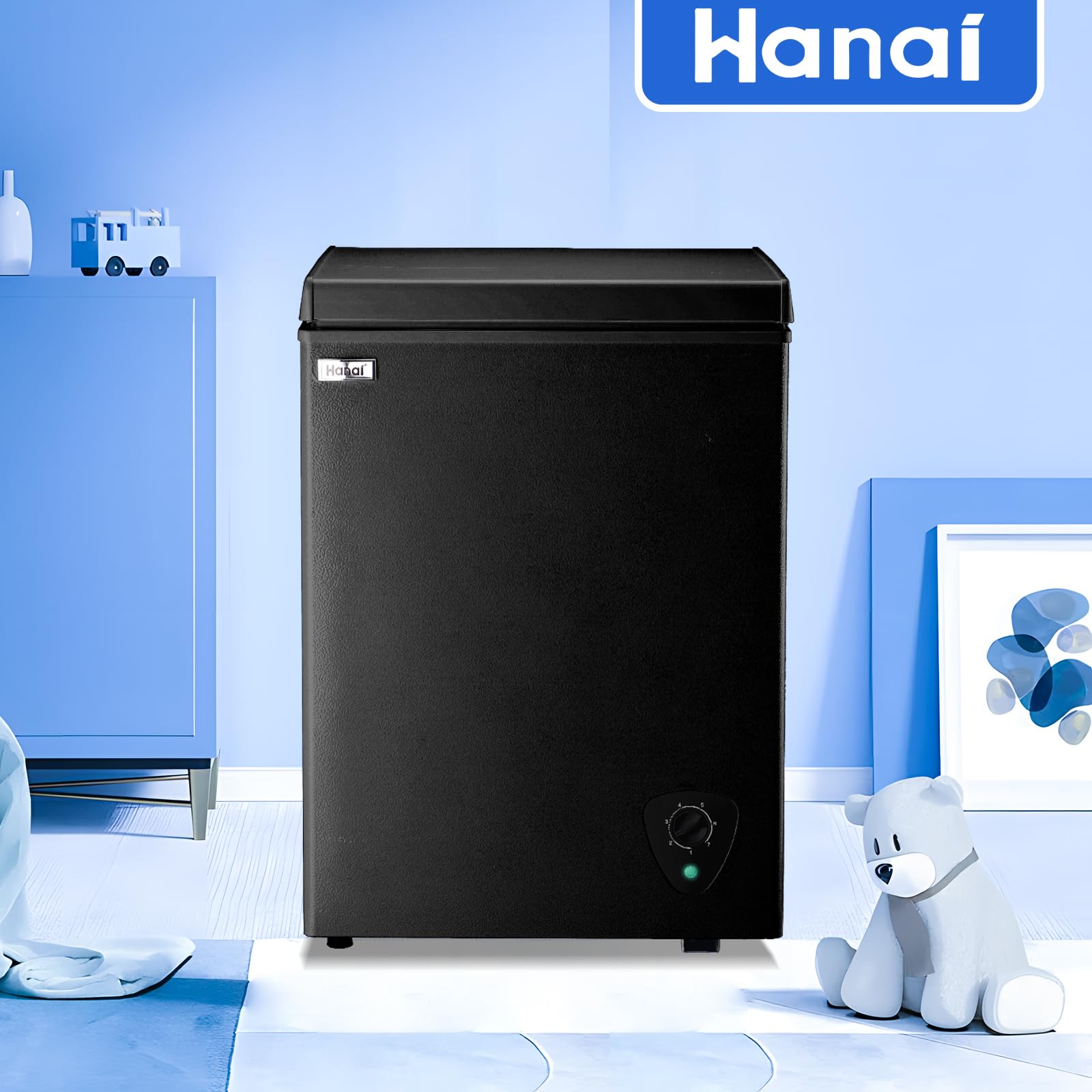 WANAI 3.5 Cu Ft Compact Chest Freezer - Black, Energy Efficient Deep Freezer with Storage Basket, 7 Temperature Settings, Top Open Door Design - Perfect for Home, Garage, Apartment, Kitchen, Office & Small Spaces