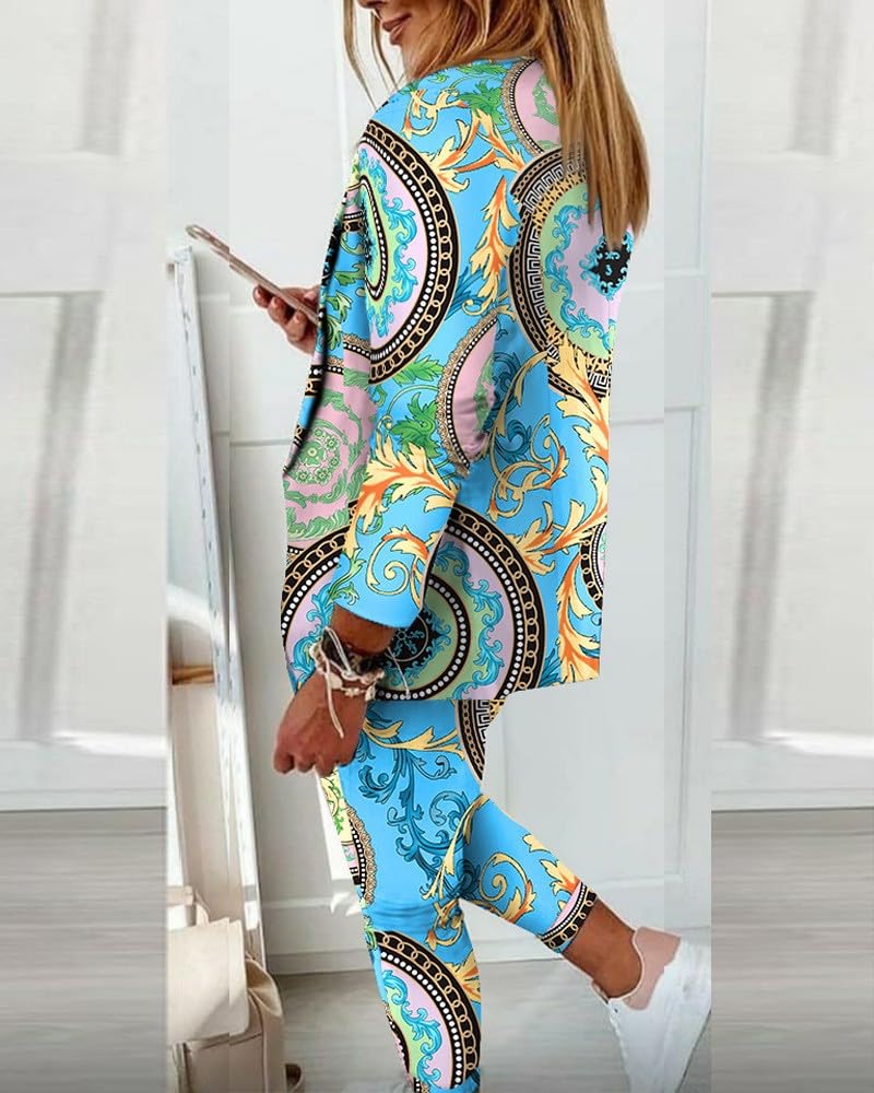 Women's Business Casual Suit Set - 2 Piece Long Sleeve Blazer & Pencil Pants Outfit | Professional Office Wear, Job Interview & Business Meeting Attire