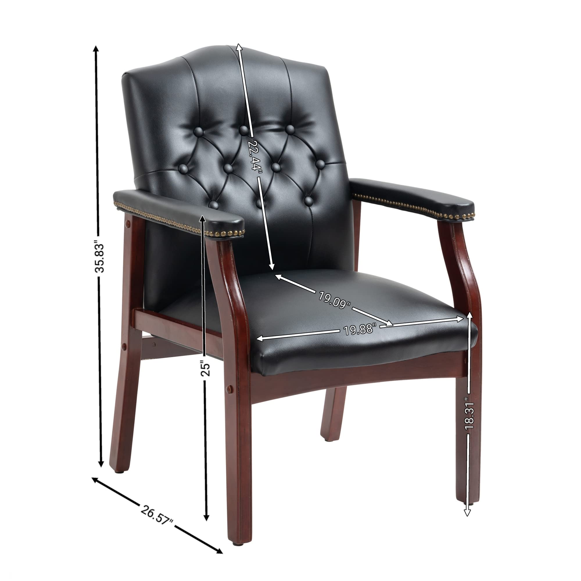 Premium Black Leather Office Chairs Set of 6 - High Back Ergonomic Executive Guest Chairs for Reception & Conference Rooms - Perfect for Waiting Areas, Meetings, Church Events & Lobby Seating - Armrest Design Without Wheels - Modern Professional Workspace Furniture