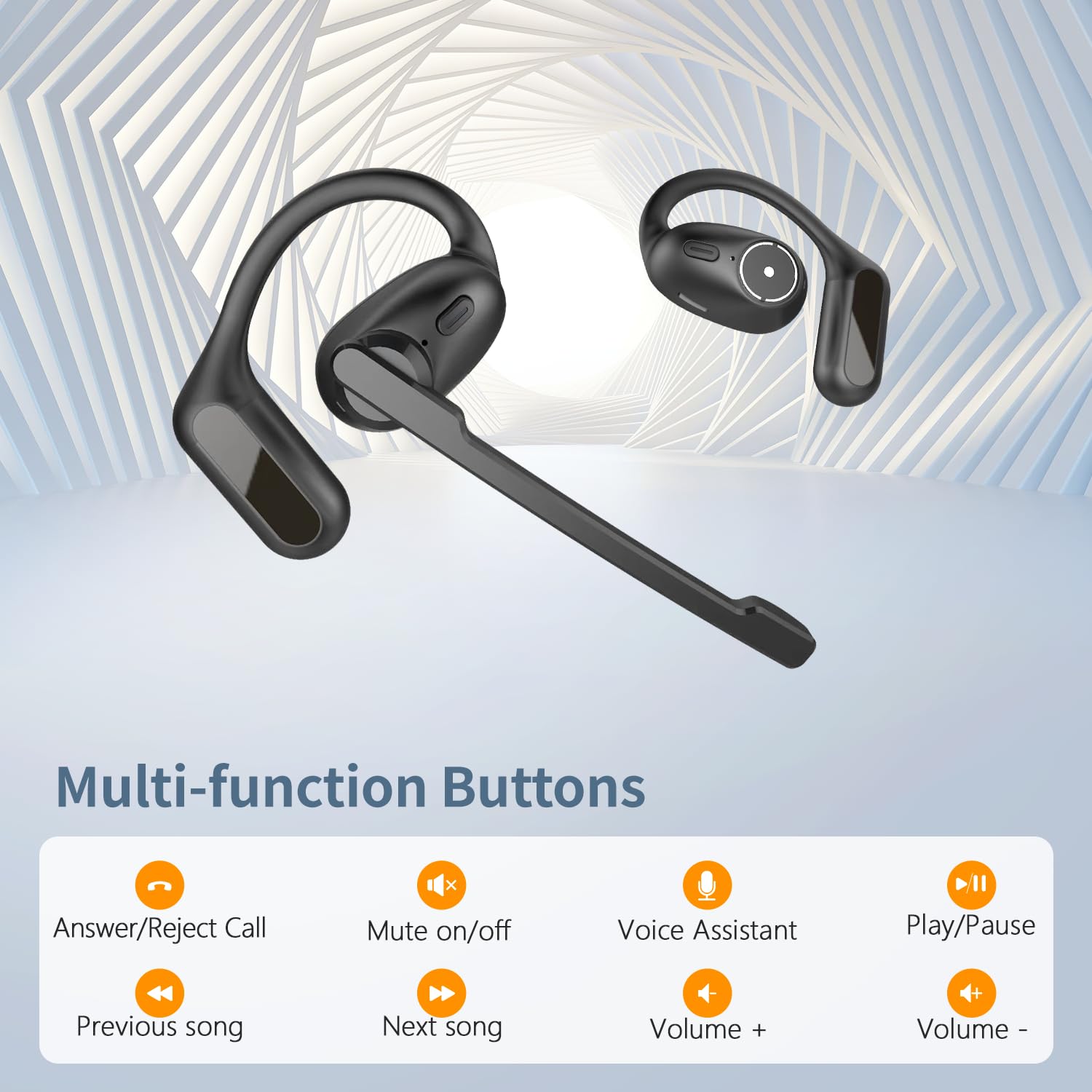 BANIGIPA Open Ear Bluetooth Headphones with Detachable Boom Mic - Wireless 5.4 Earbuds with Noise Canceling Mic, Multipoint Connection & Charging Case - Lightweight Comfort for Work, Gaming & Outdoor Activities