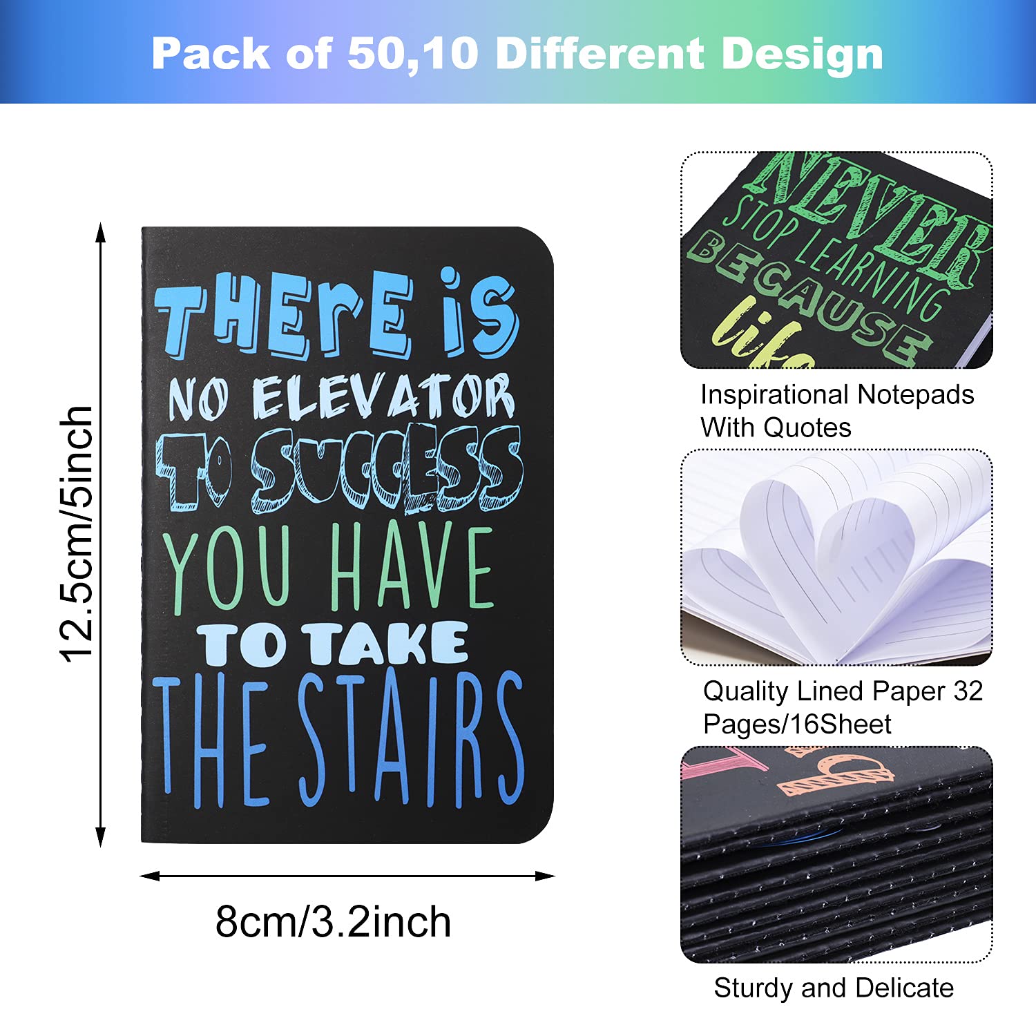 Inspirational Mini Notebooks Bulk - 50 Pack Motivational Journal Notepads for Office, Home, Church & Christian Gifts - 10 Bright Styles - Perfect for Daily Encouragement, Bible Study Notes & Gratitude Journaling