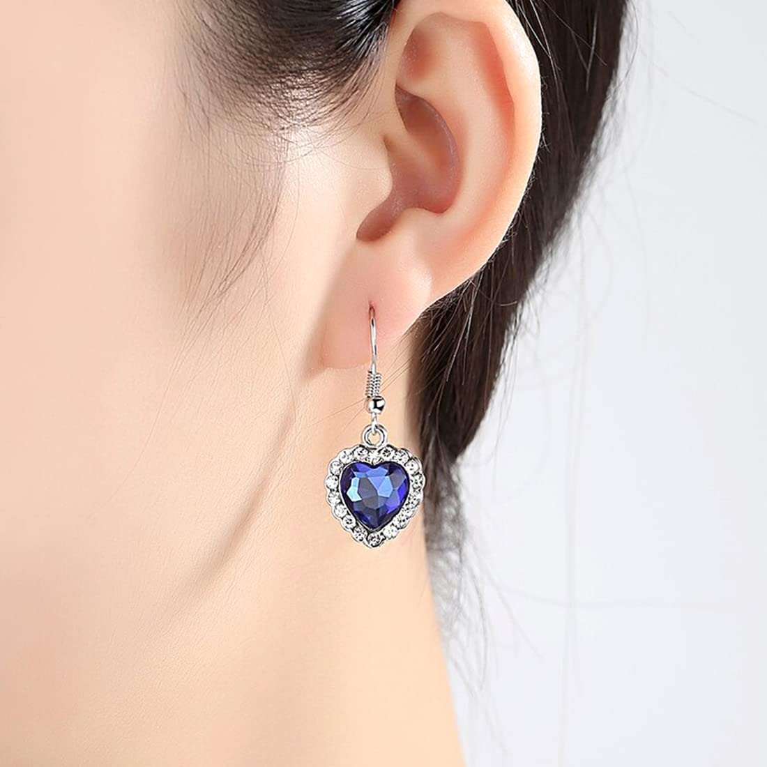 Valentine's Day Heart Shaped Crystal Drop Earrings for Women - Blue & White Sparkling Stone Dangle Earrings in Silver Tone | Romantic Gift for Girlfriend, Wife, Her | Perfect for Anniversary, Birthday, Valentine's Day Gifts | Elegant Jewelry for Date Night, Wedding, Party & Special Occasions