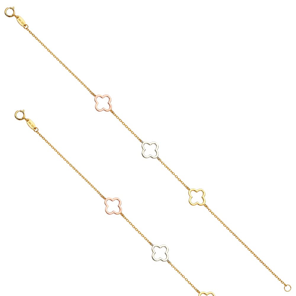 14K Tri-Color Gold Chain Bracelet for Women & Men - 7+1