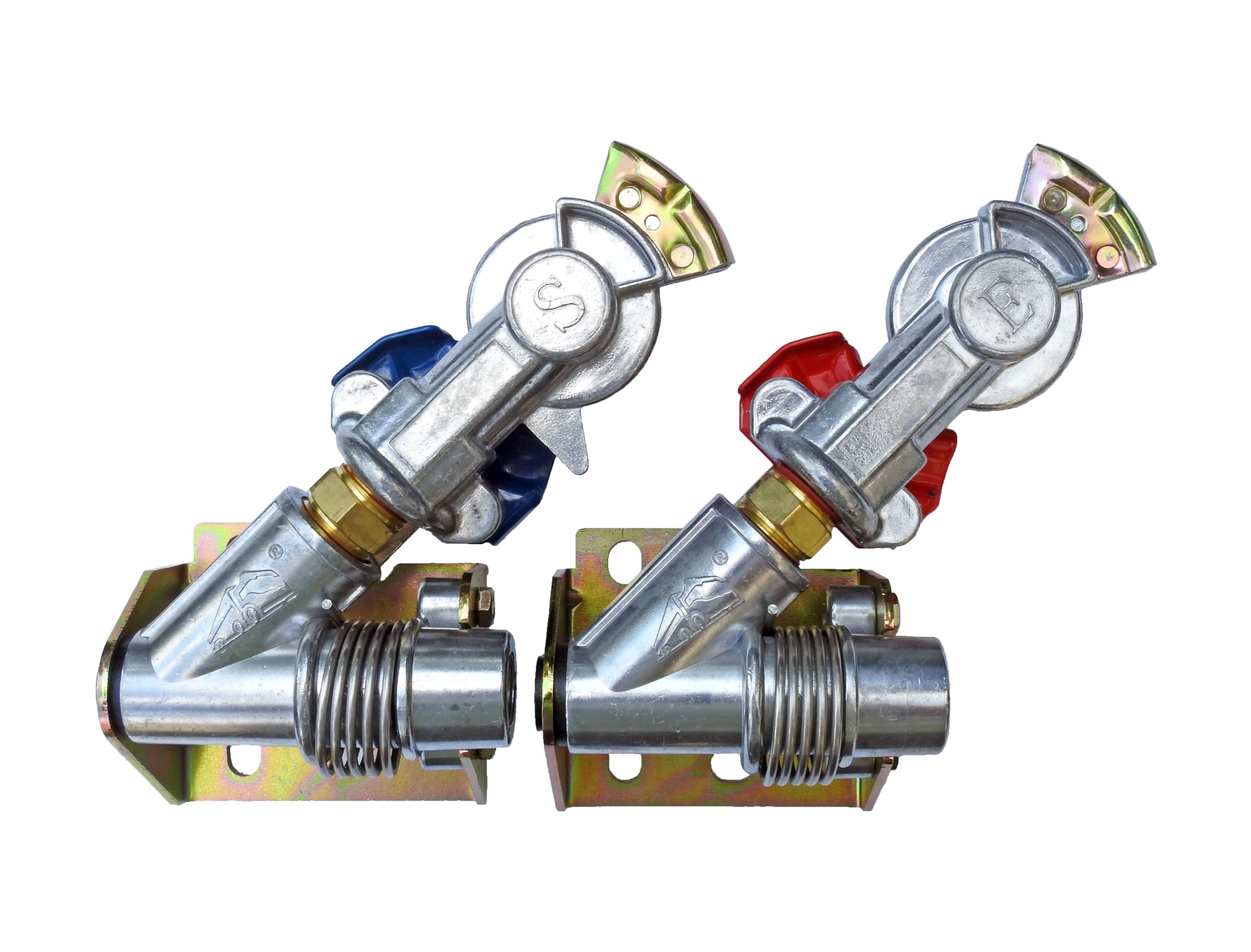 Red & Blue Angle Mount Swinger Gladhands for Tractor Trailer - Heavy Duty Truck Air Brake Couplers - Emergency & Service Line Connectors for Semi Trucks & Commercial Vehicles