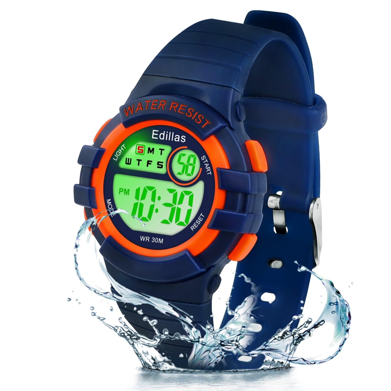 Edillas Kids Digital Watches for Girls & Boys - 7 Color LED Light, Waterproof Sports Wristwatch with Stopwatch & Alarm | Perfect for Outdoor Play, School & Ages 4-15