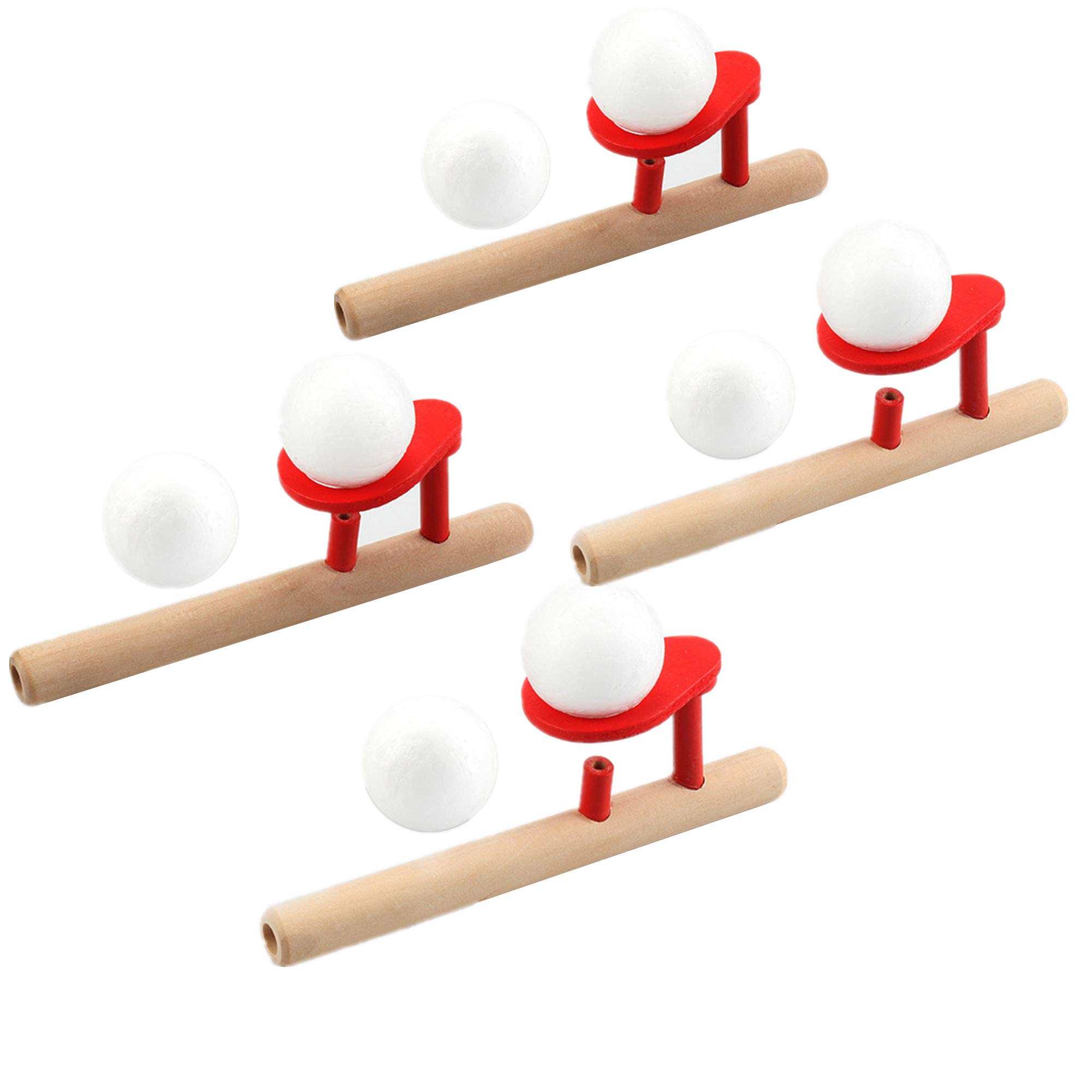 4 Pack Floating Blow Pipe Balls Game Set - Wooden Blowing Whistle Ball Toys for Kids & Adults - Classic Stress Relief Balance Blowing Toy for Toddlers - Perfect for Parties, Family Game Night & Classroom Activities