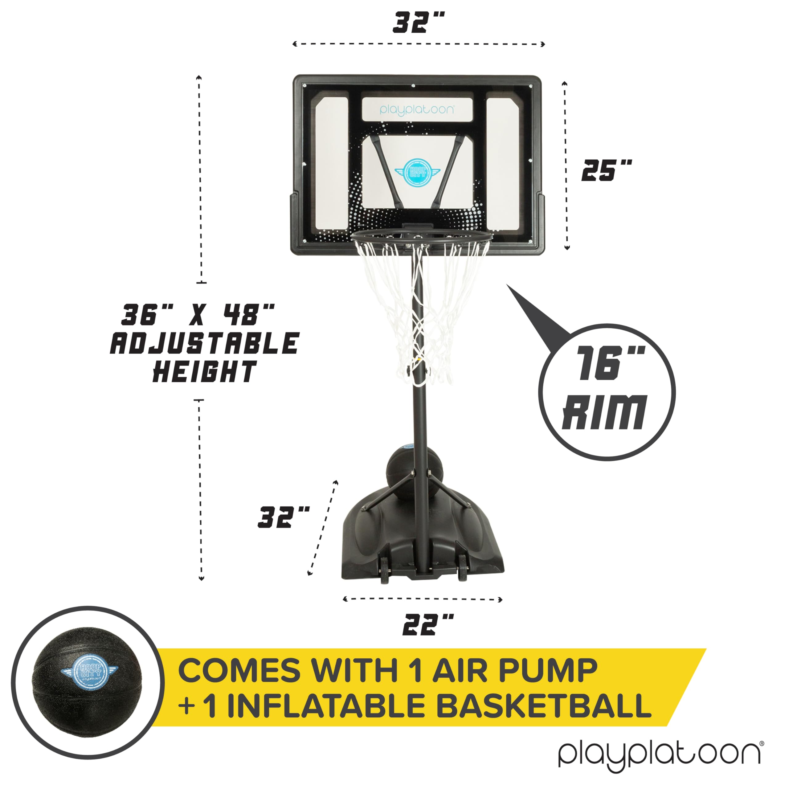 Adjustable Height 3-4ft Play Platoon Swimming Pool Basketball Hoop - Above Ground & Inground Pool Games with PU Leather Ball & Air Pump - Perfect for Family Fun, Backyard Parties, and Summer Poolside Activities