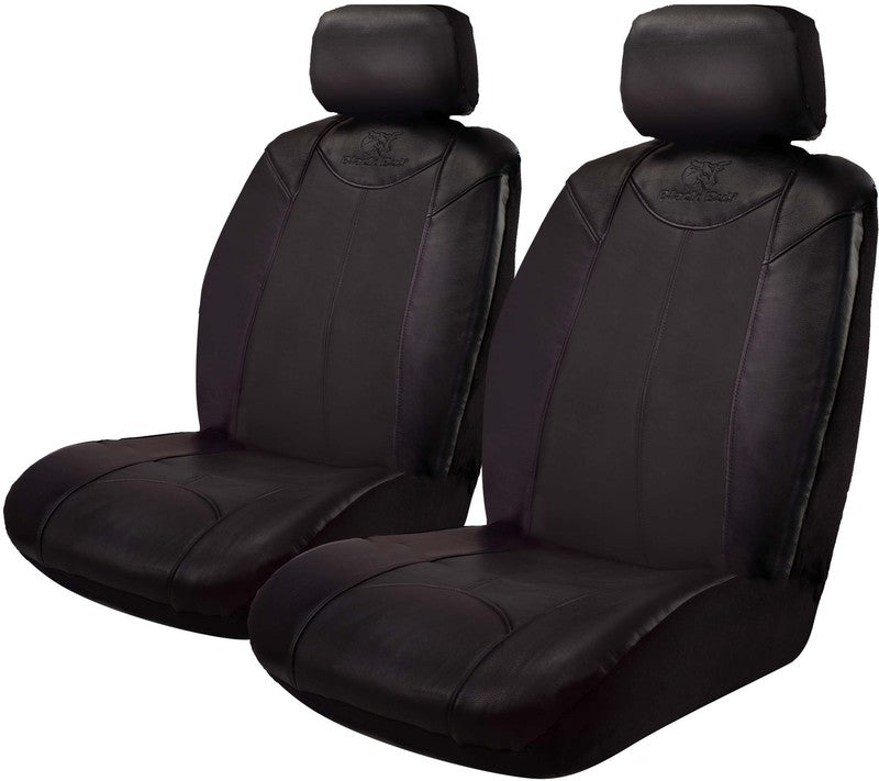 Black Bull Leather Look Seat Covers - Airbag Compatible, Safe & Durable (Size 30, Pair) - Perfect for Cars, Trucks & SUVs