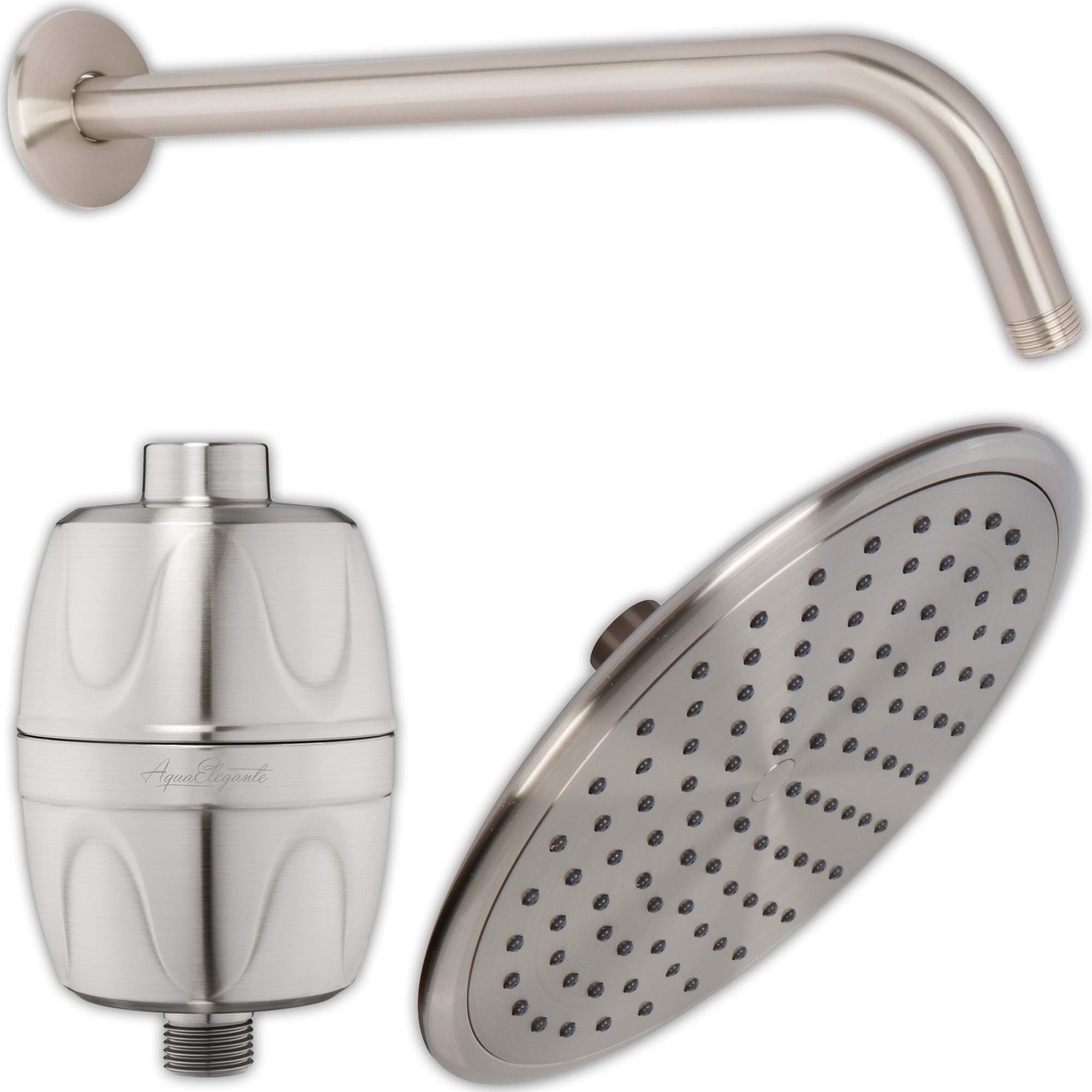 Luxury 9 Inch Rain Shower Head with Water Filter - Removes Chlorine, 12 Inch Shower Arm & Flange, 1.8 GPM Brushed Nickel - Perfect for Spa-Like Bathroom Experience & Skin Protection
