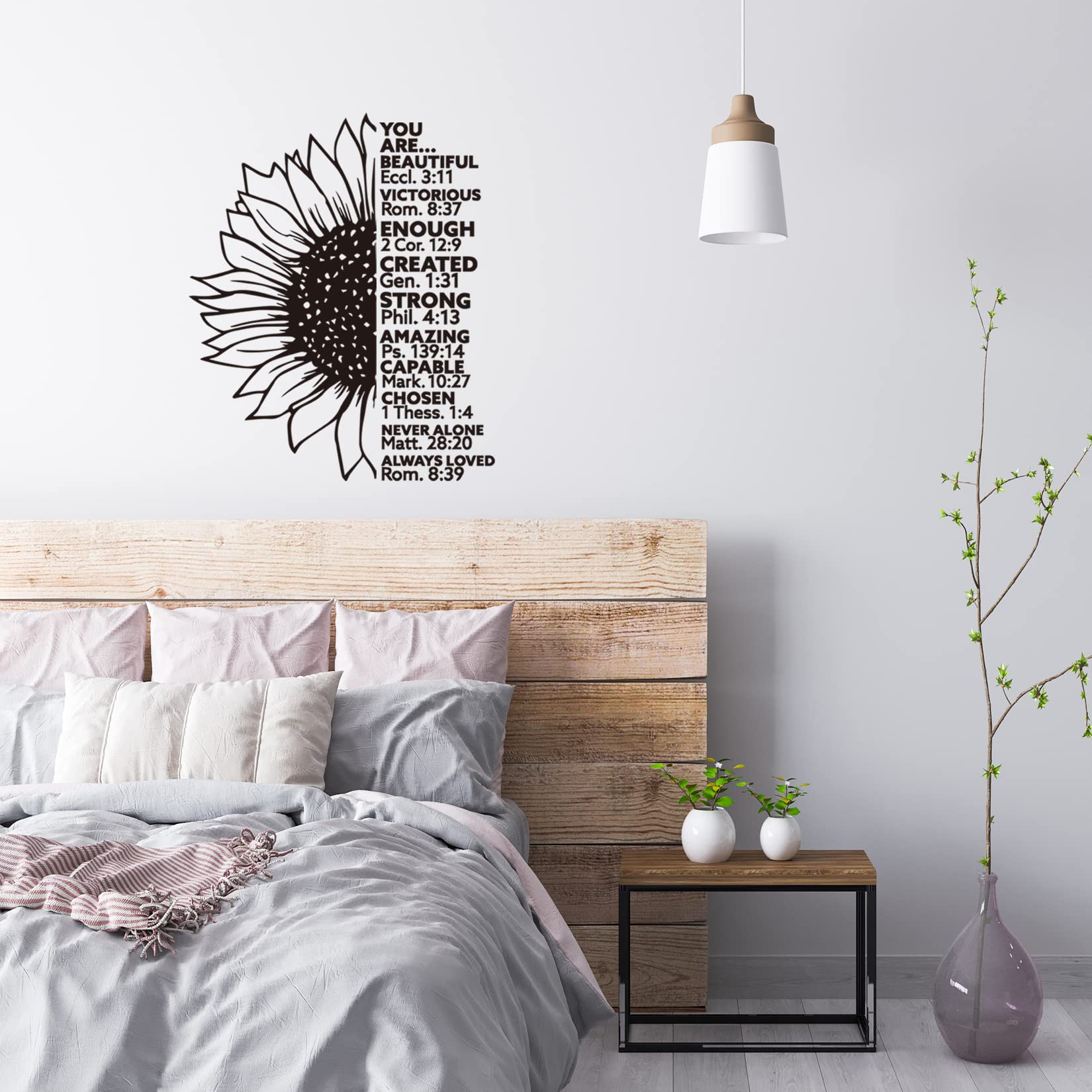 Sunflower Vinyl Wall Decal - Bible Verse Quote for Girls Room Decor - Inspirational Home Sticker
